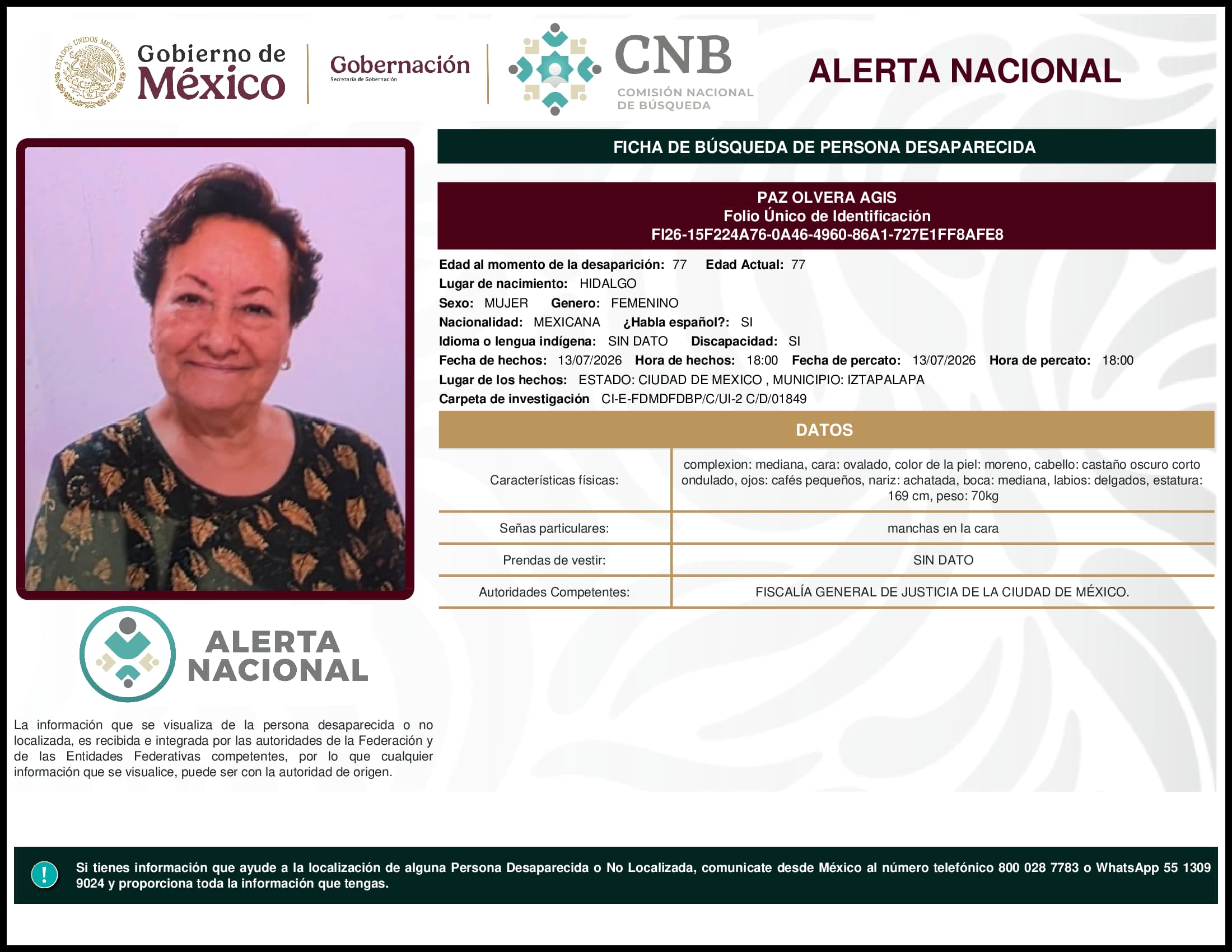 Persona desaparecida Paz Olvera Agis