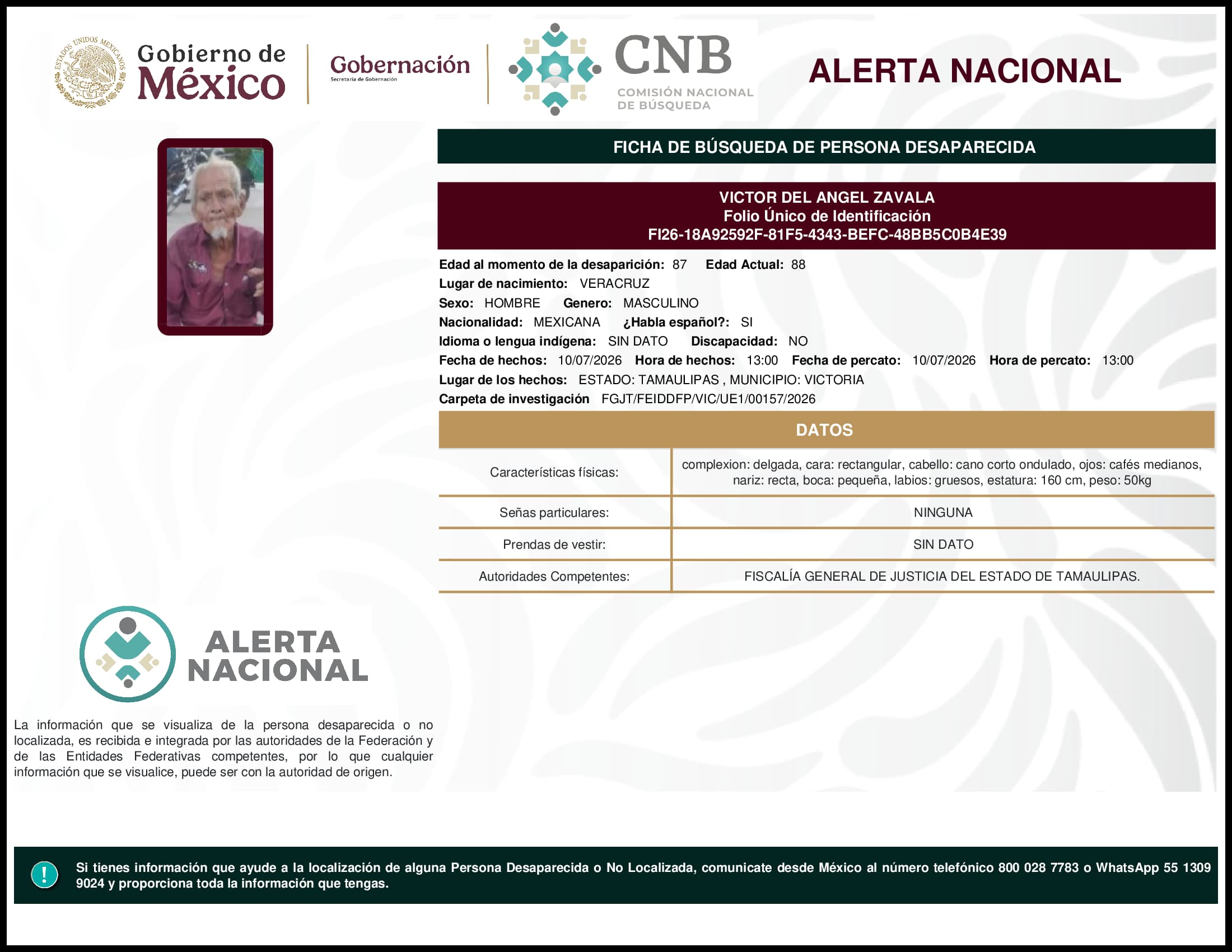 Persona desaparecida Victor Del Angel Zavala