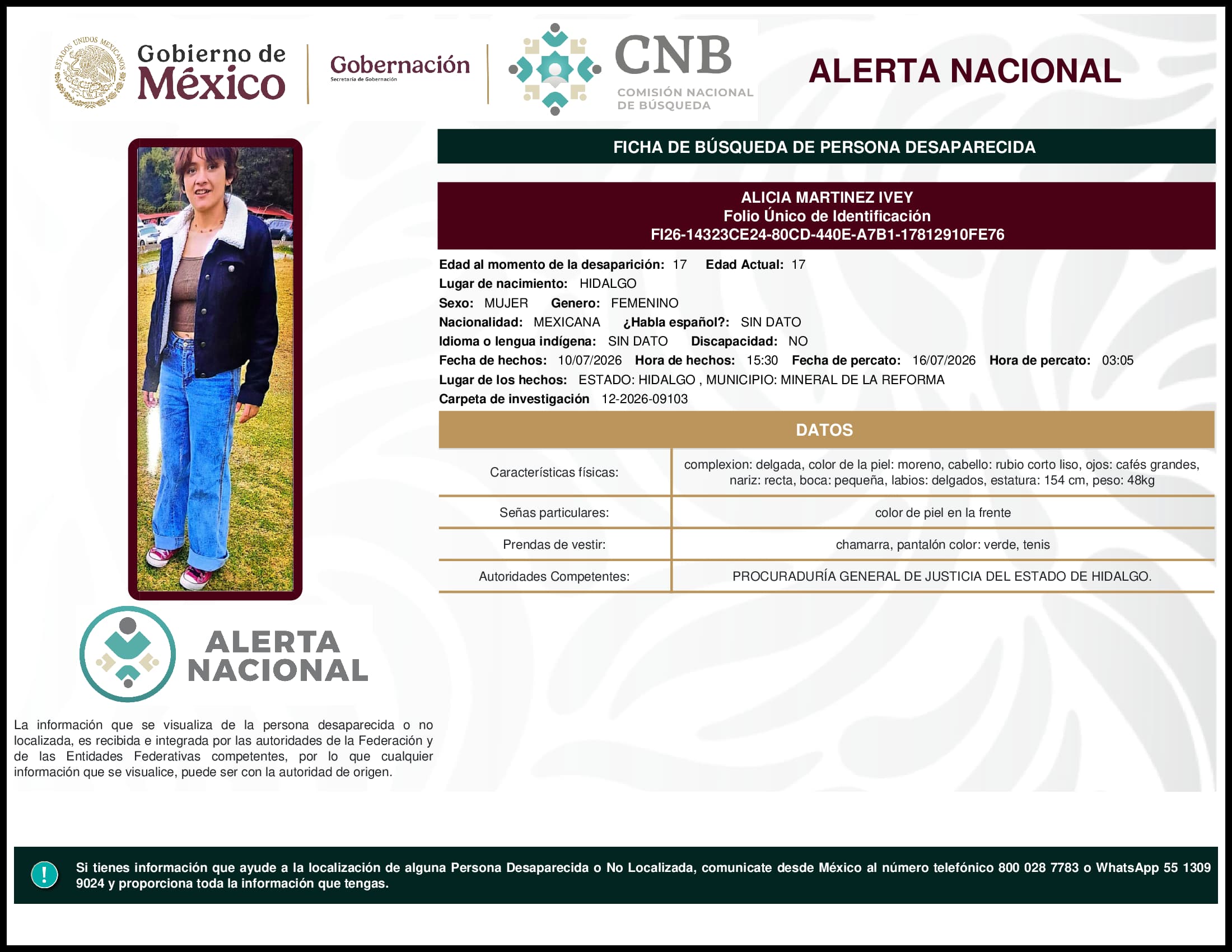 Persona desaparecida Alicia Martinez Ivey