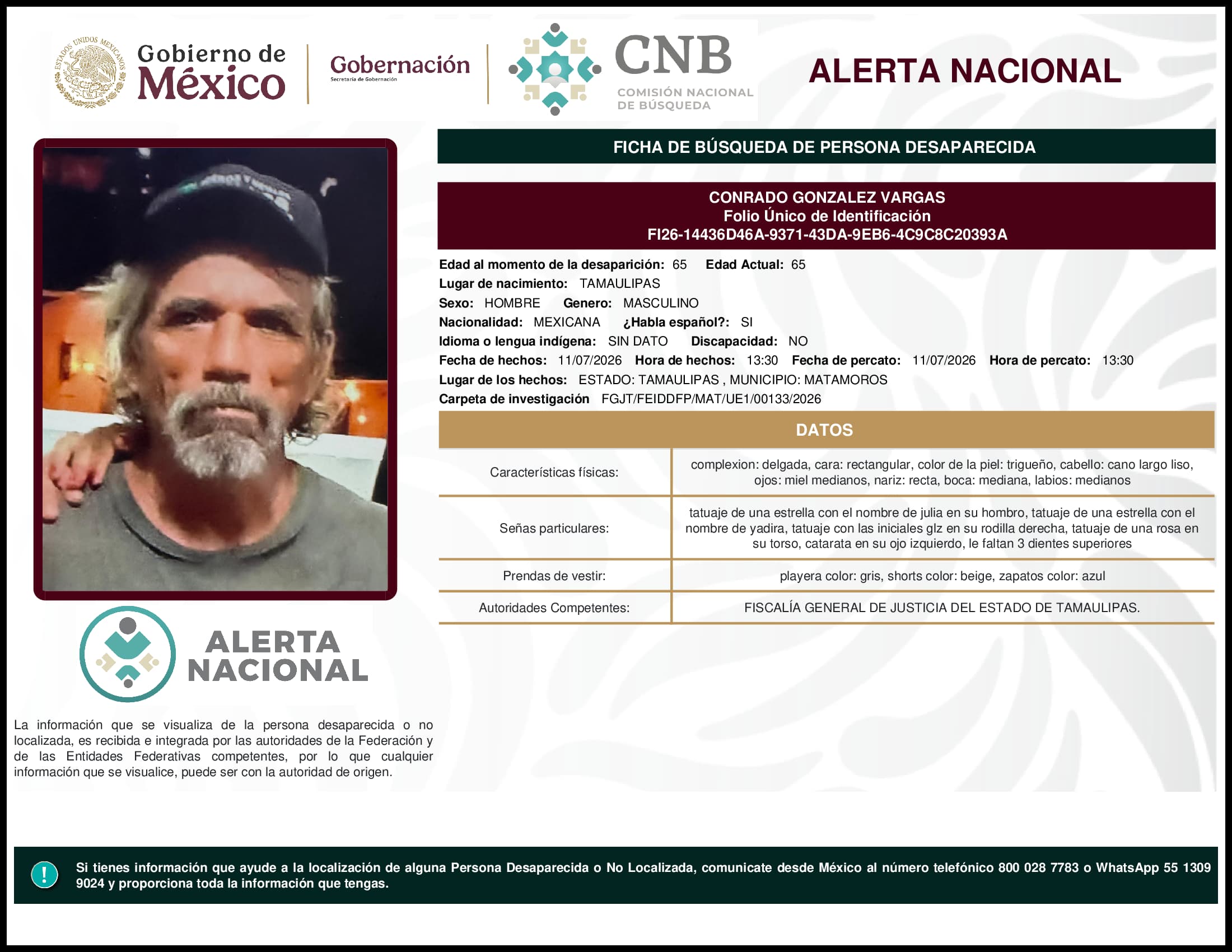 Persona desaparecida Conrado Gonzalez Vargas