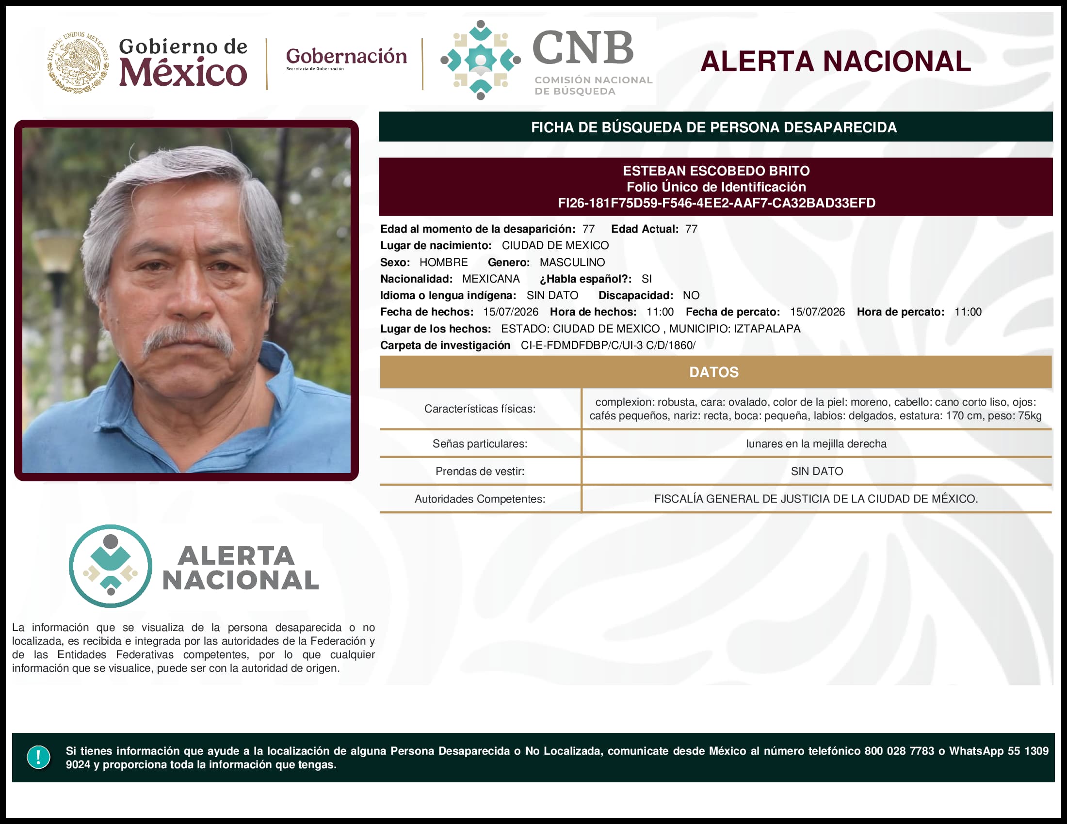 Persona desaparecida Esteban Escobedo Brito