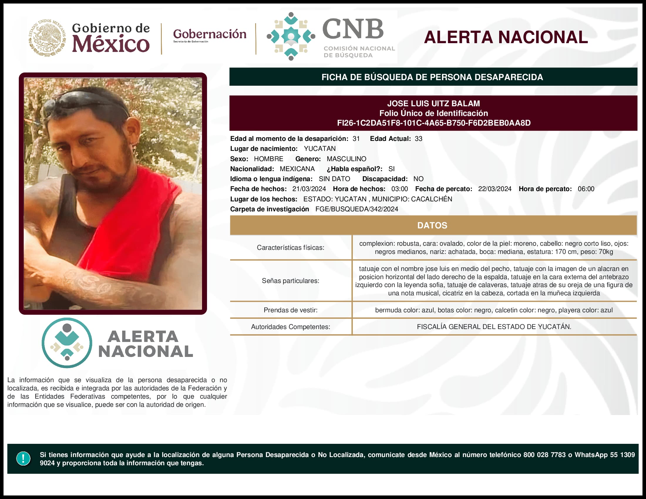 Persona desaparecida Jose Luis Uitz Balam