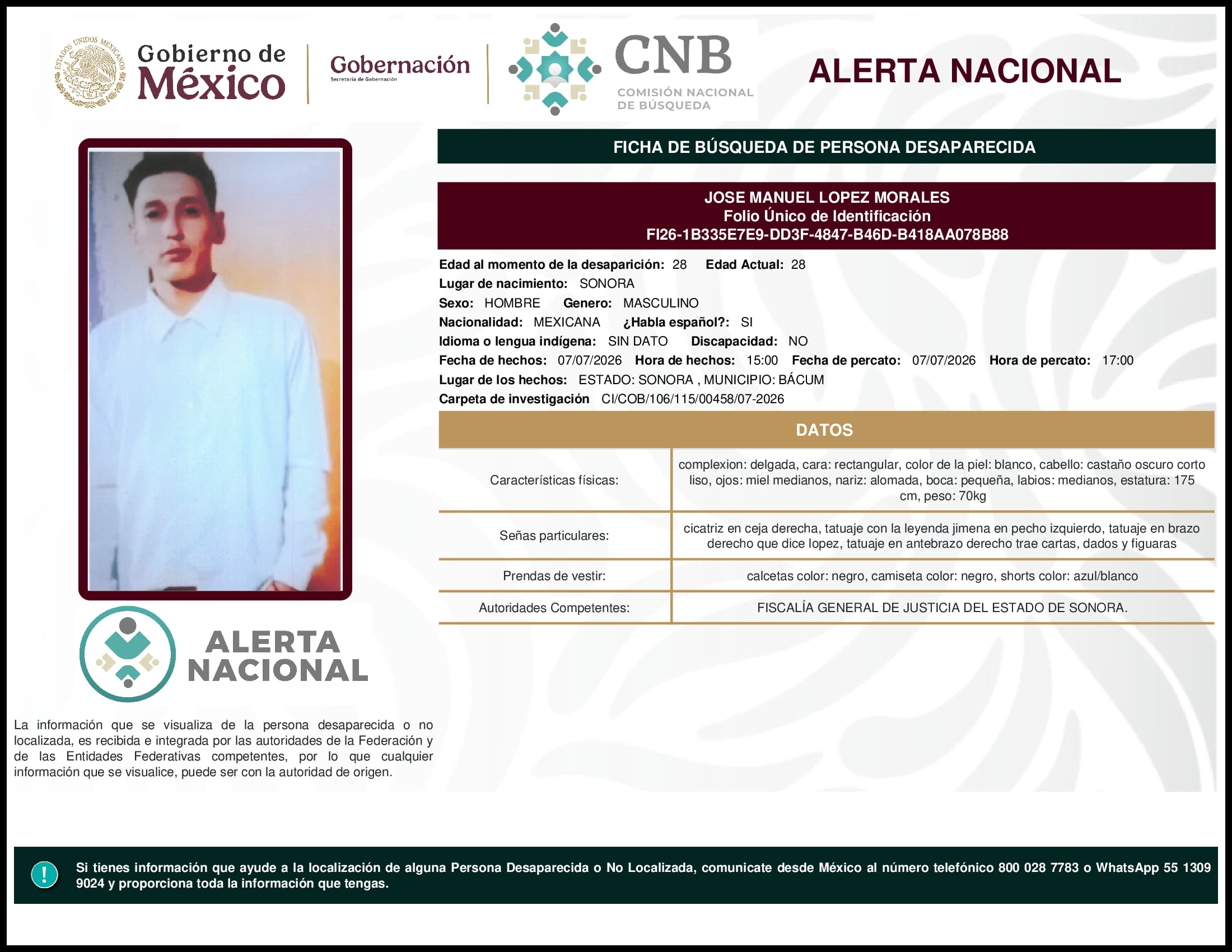 Persona desaparecida Jose Manuel Lopez Morales