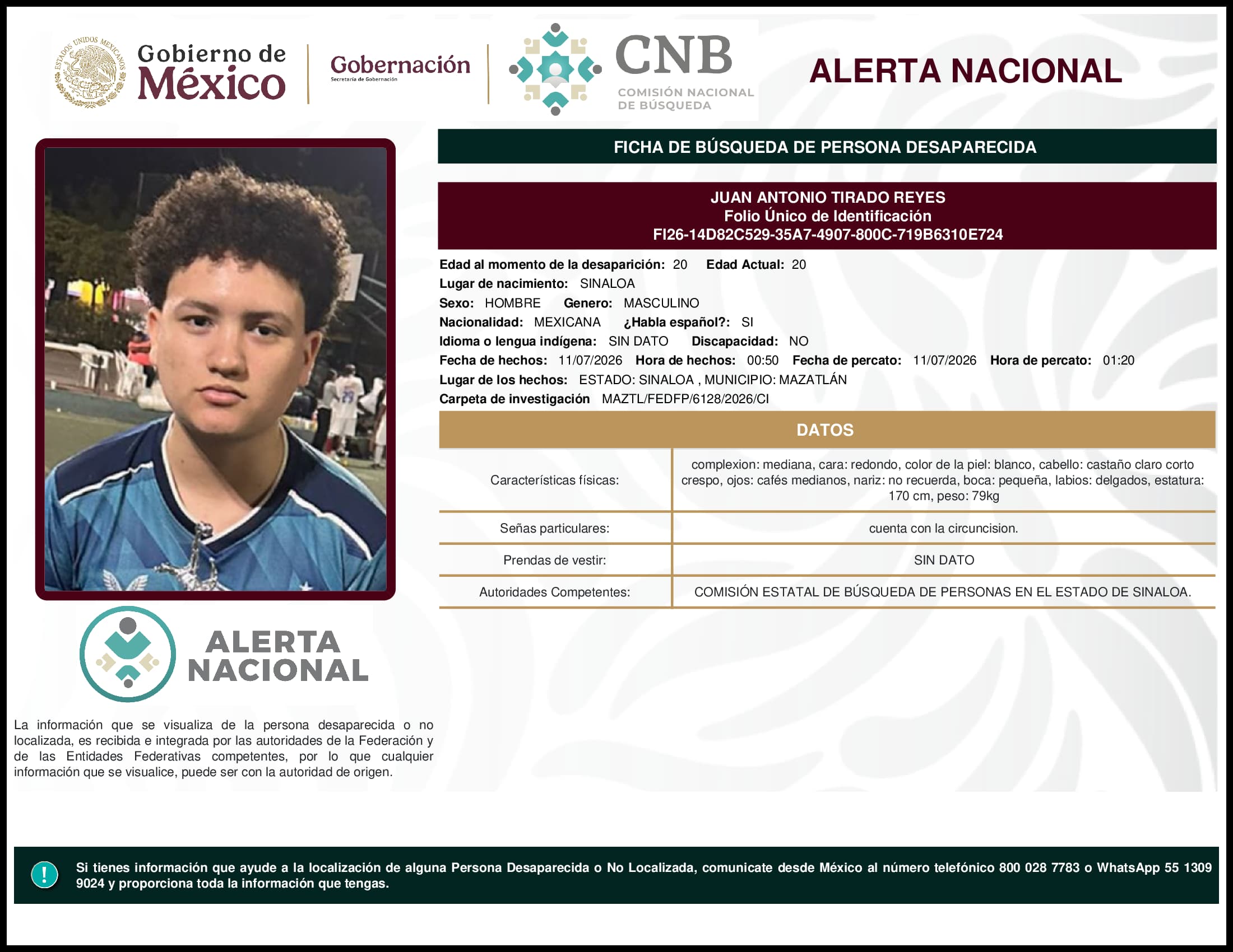 Persona desaparecida Juan Antonio Tirado Reyes