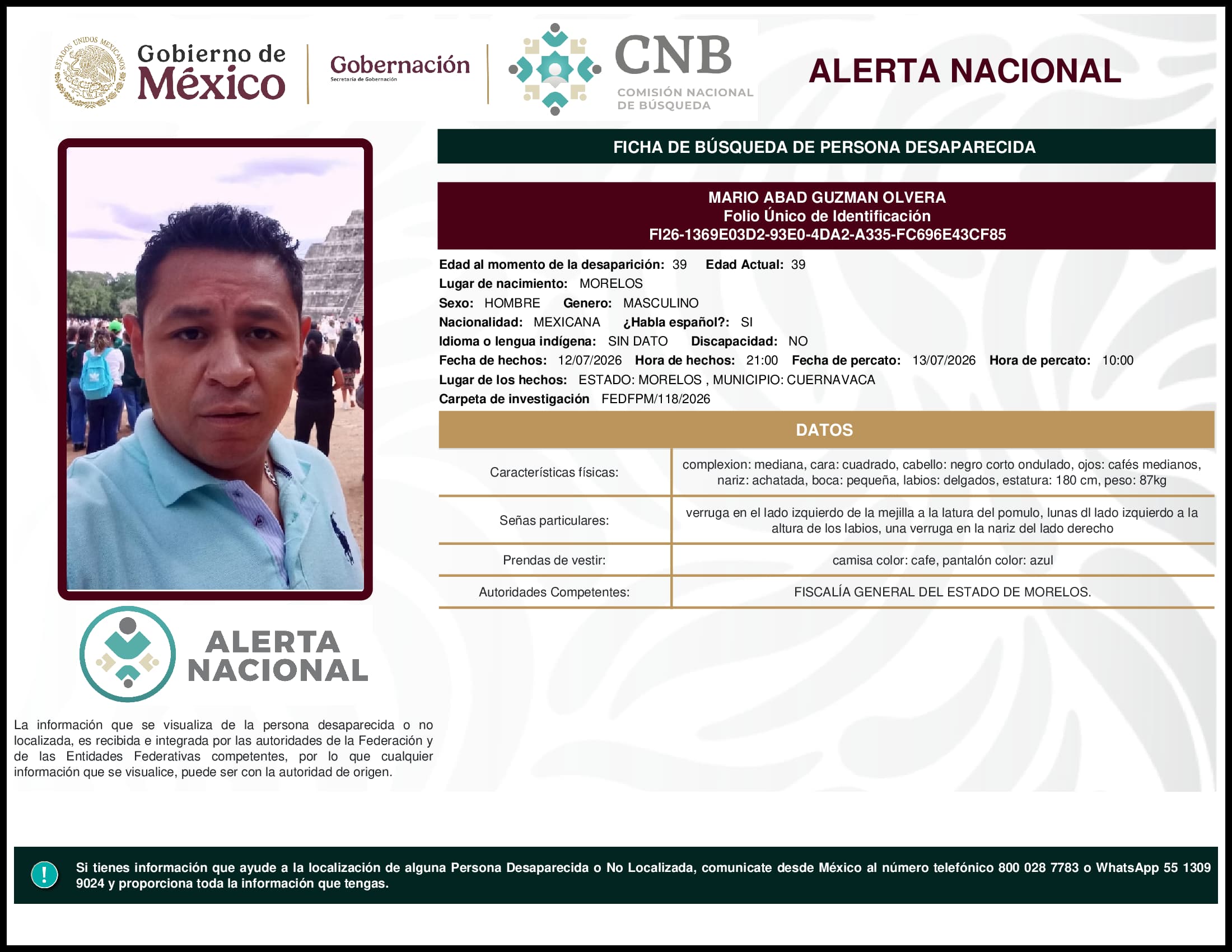 Persona desaparecida Mario Abad Guzman Olvera