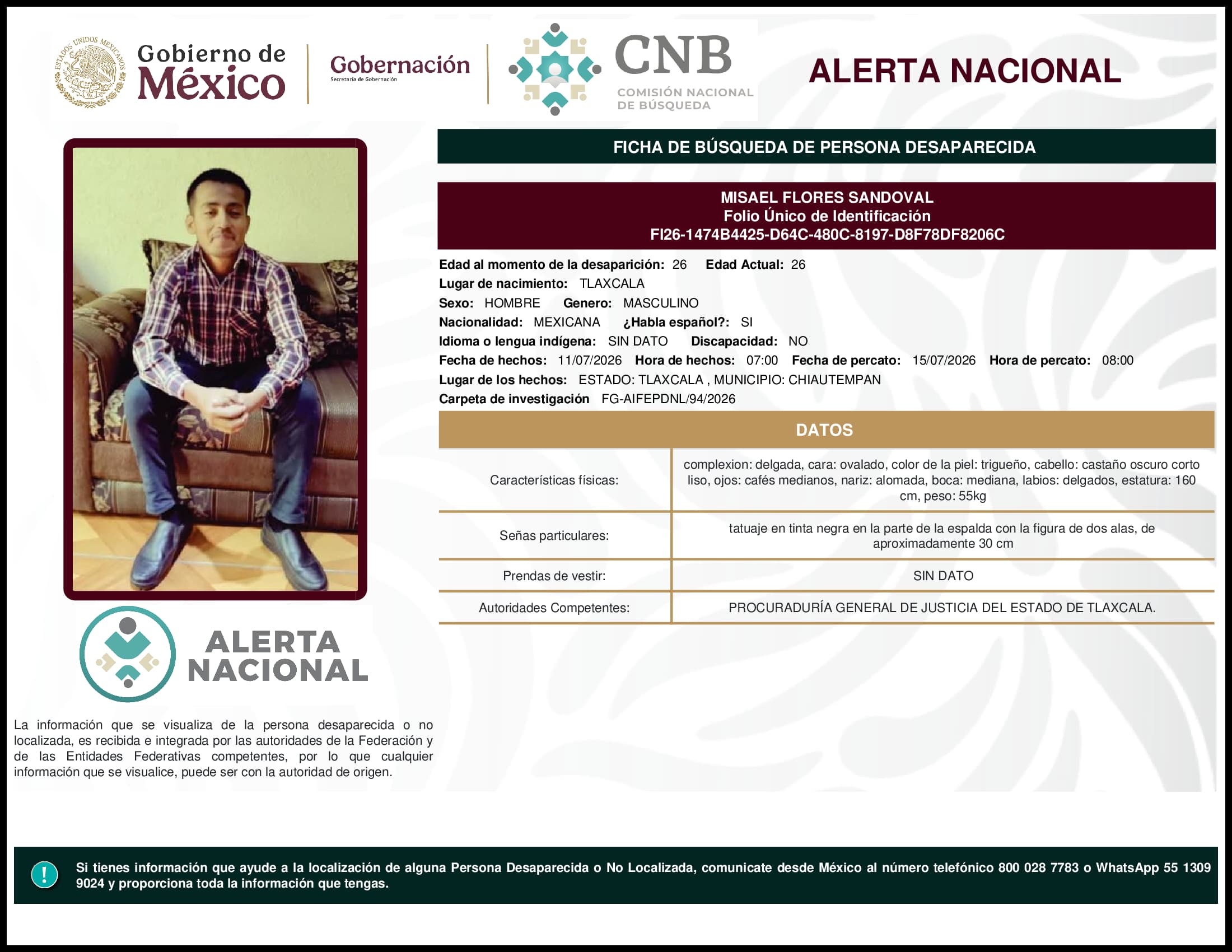 Persona desaparecida Misael Flores Sandoval