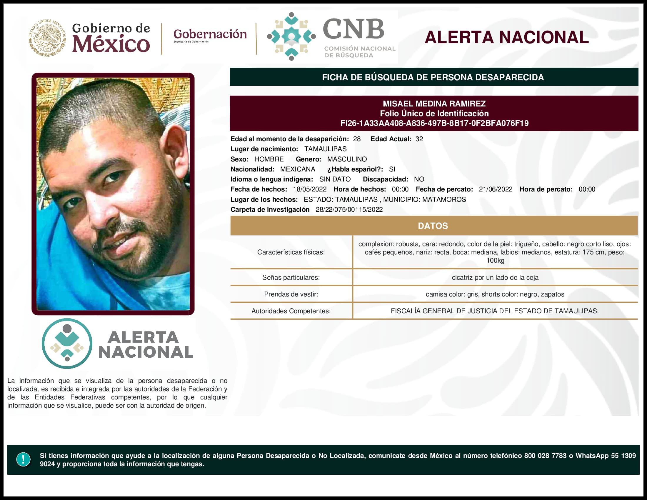 Persona desaparecida Misael Medina Ramirez