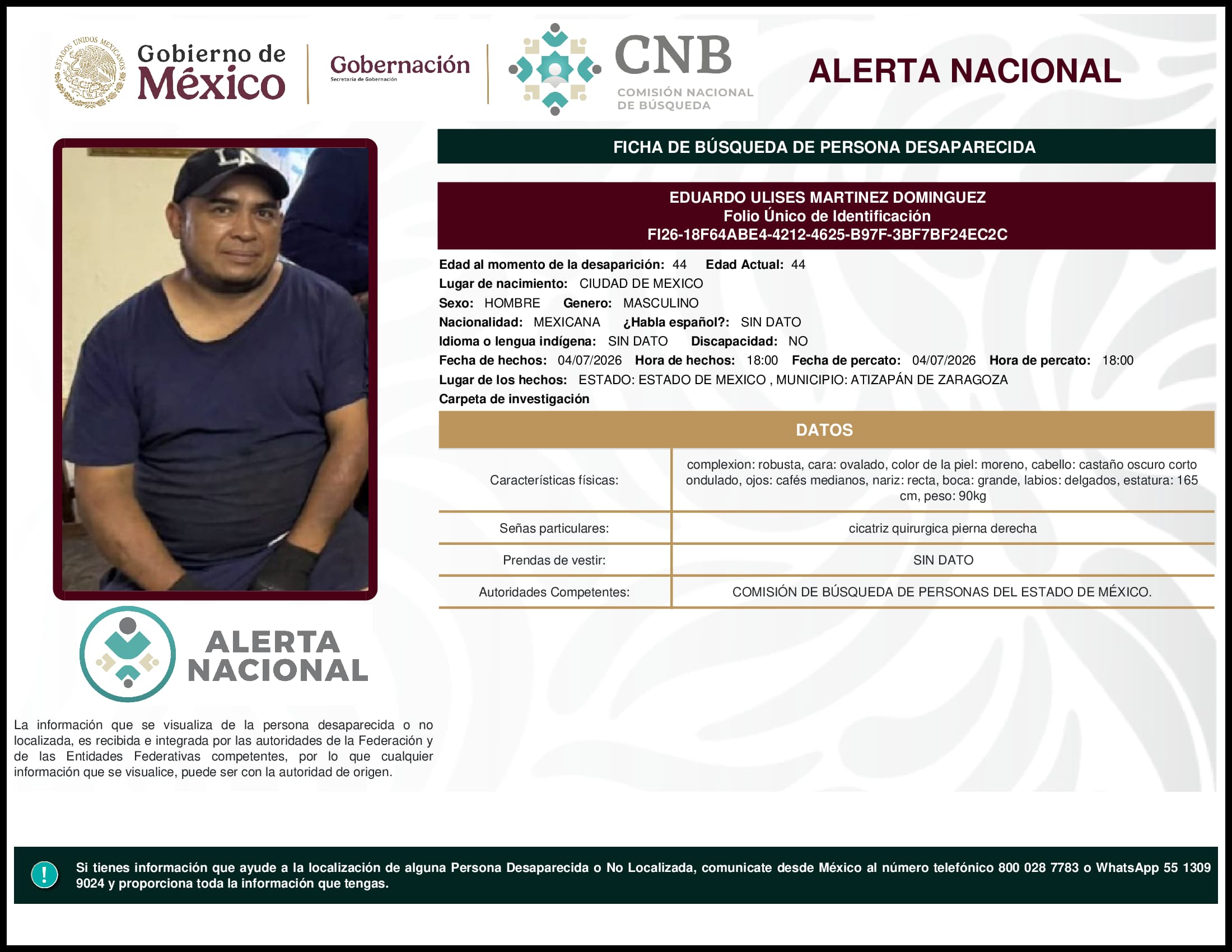 Persona desaparecida Eduardo Ulises Martinez Dominguez