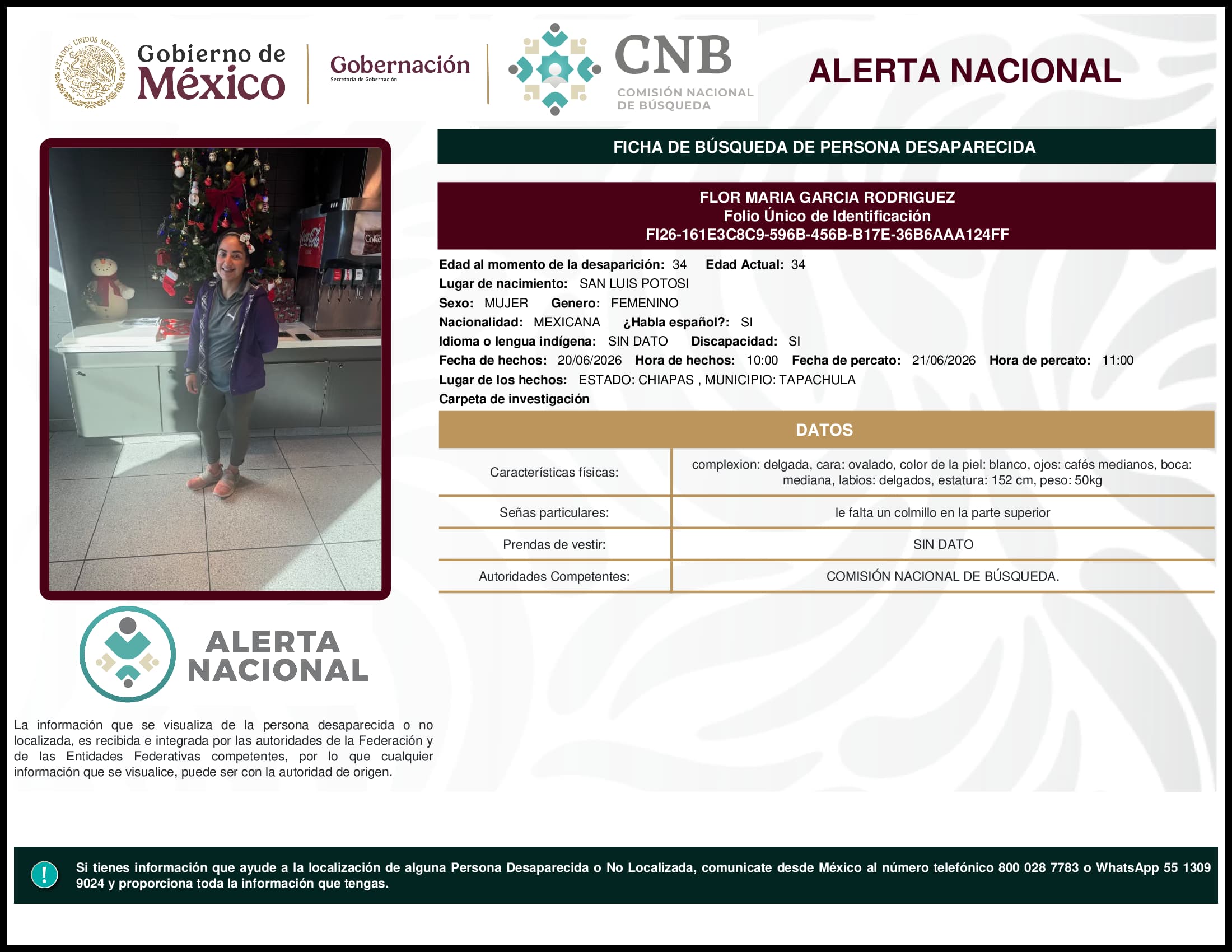 Persona desaparecida Flor Maria Garcia Rodriguez