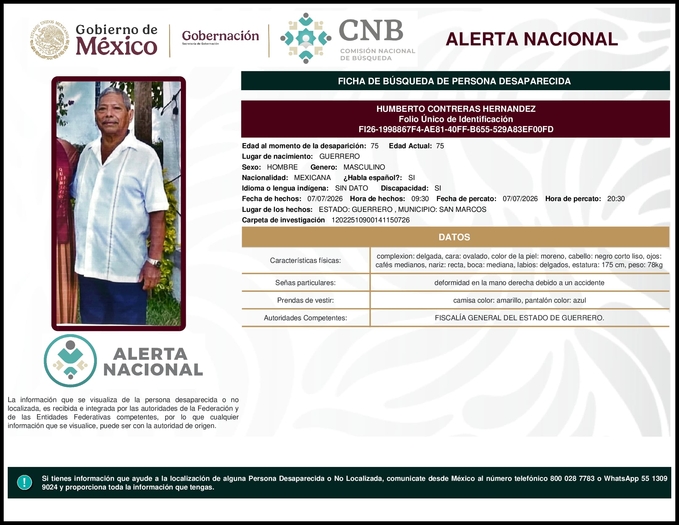 Persona desaparecida Humberto Contreras Hernandez