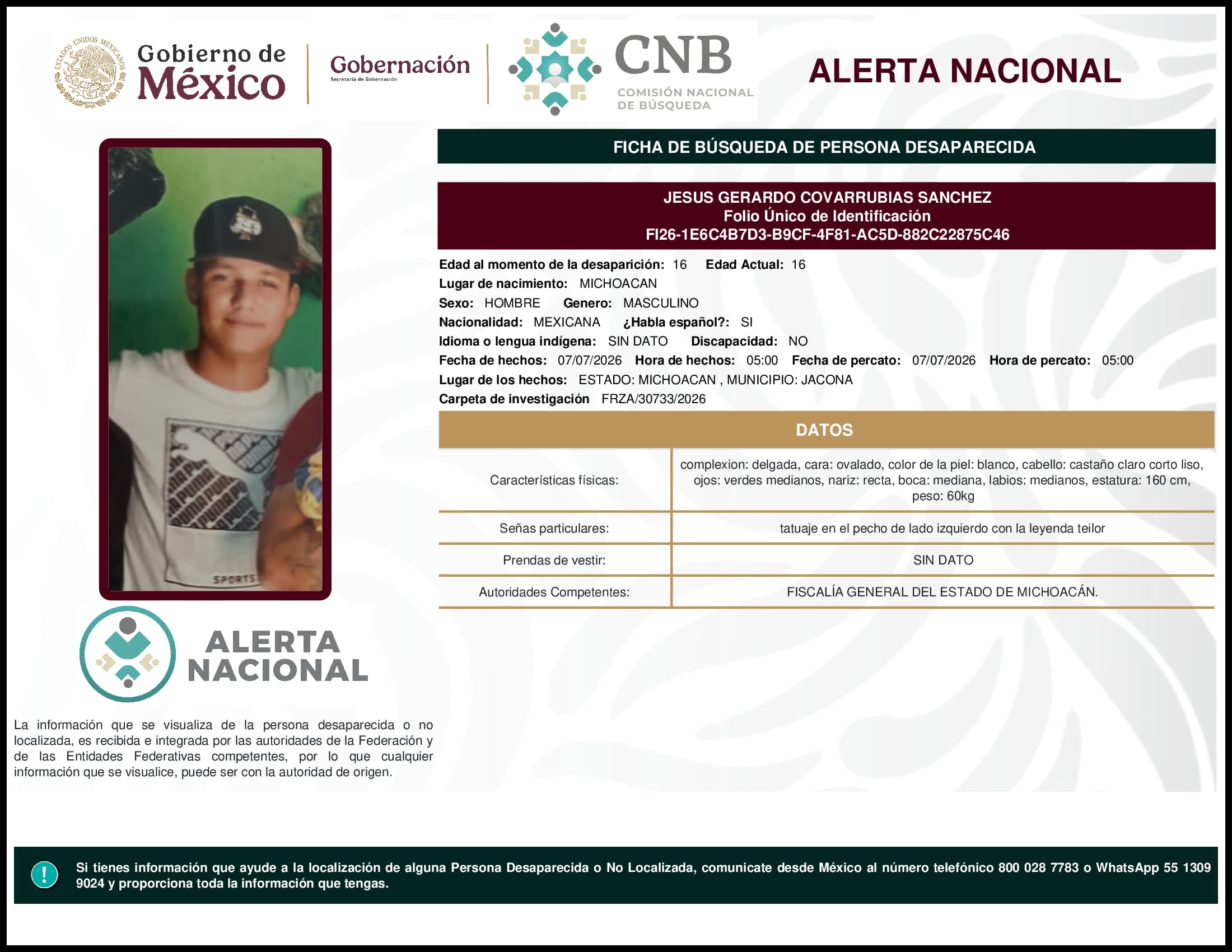 Persona desaparecida Jesus Gerardo Covarrubias Sanchez