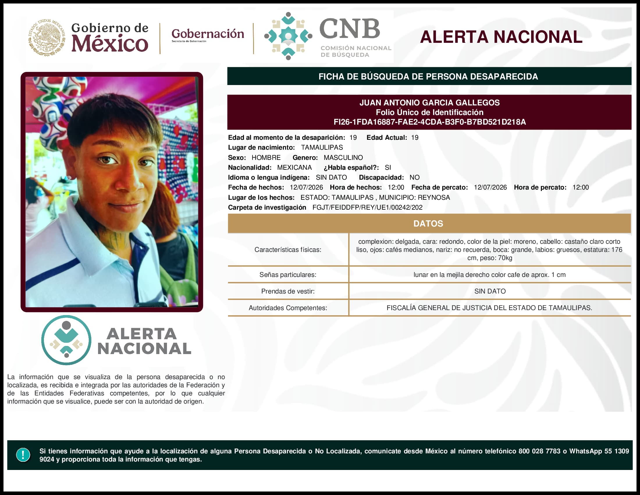 Persona desaparecida Juan Antonio Garcia Gallegos