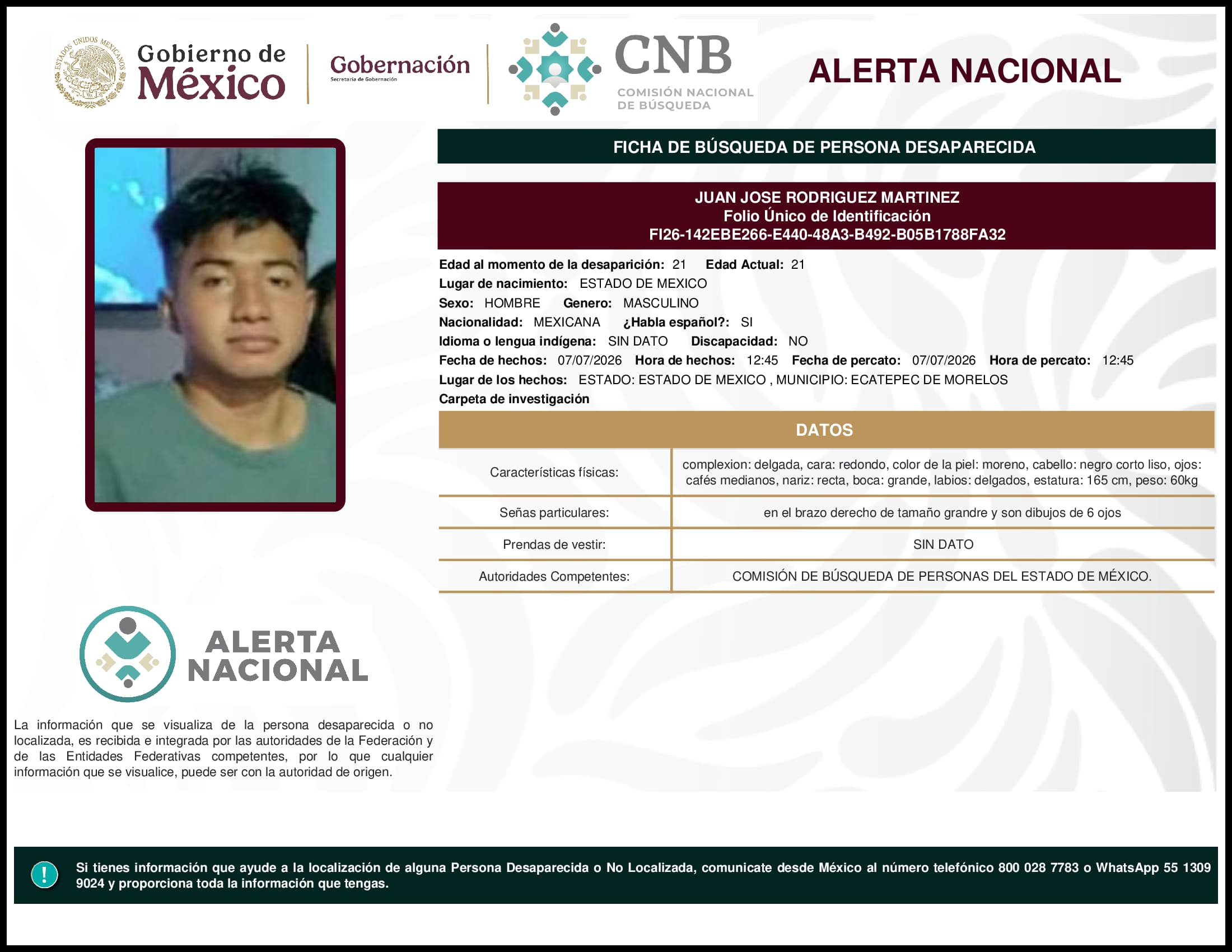 Persona desaparecida Juan Jose Rodriguez Martinez