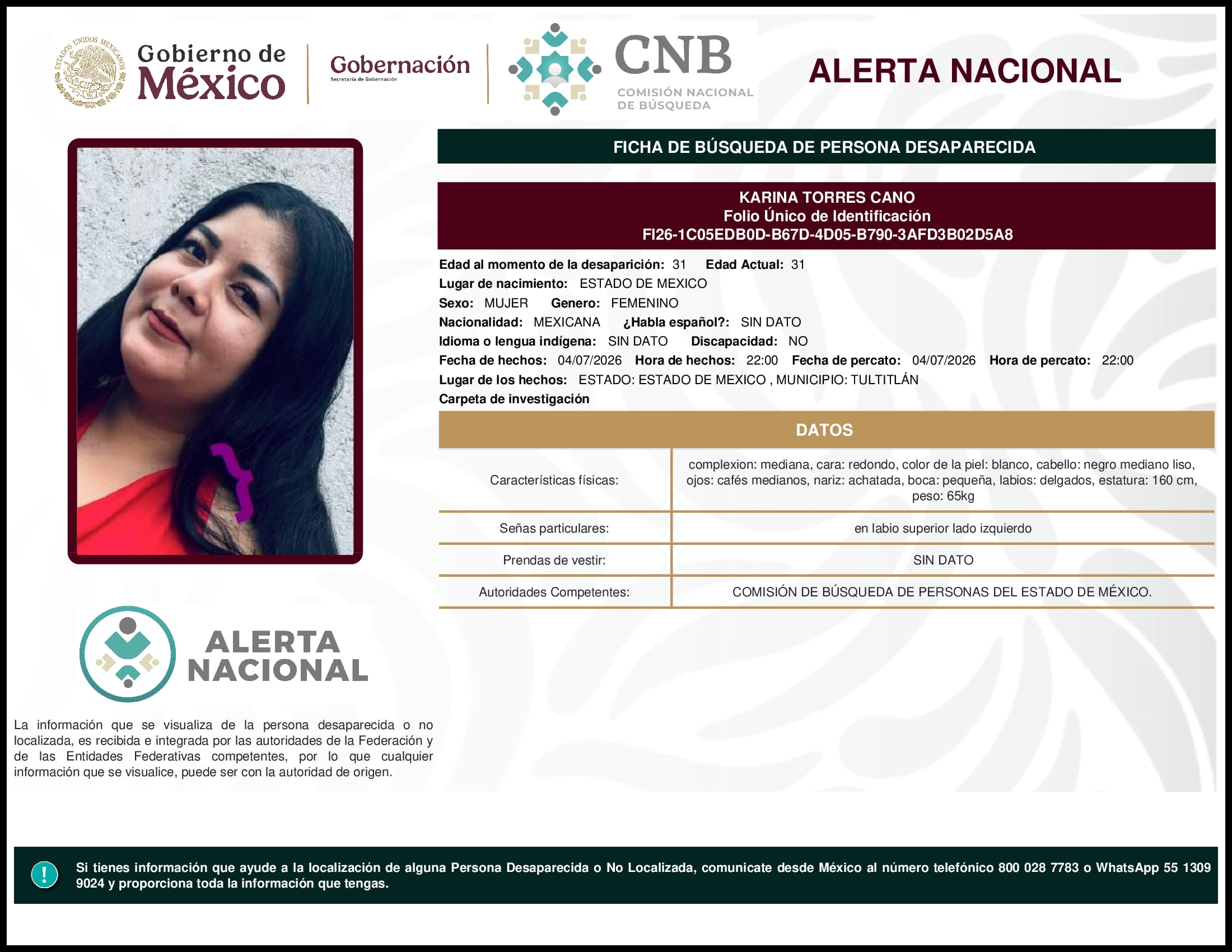 Persona desaparecida Karina Torres Cano