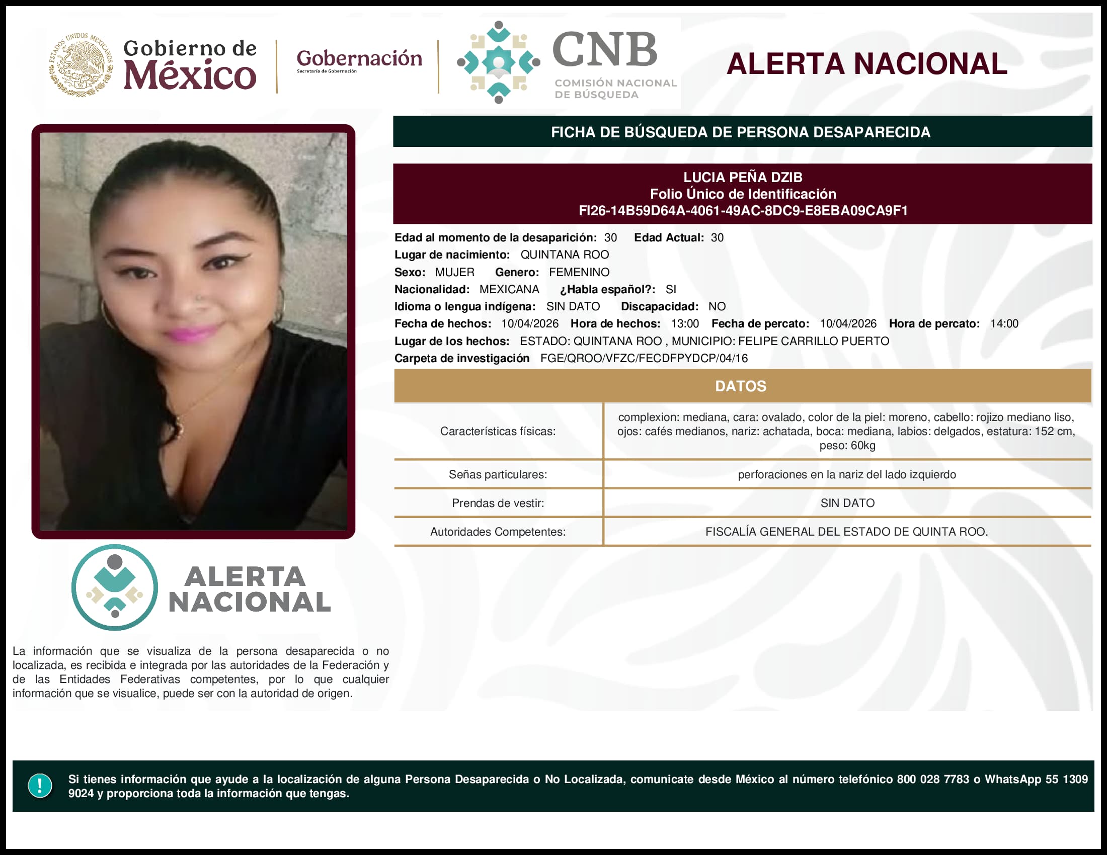 Persona desaparecida Lucia Pena Dzib