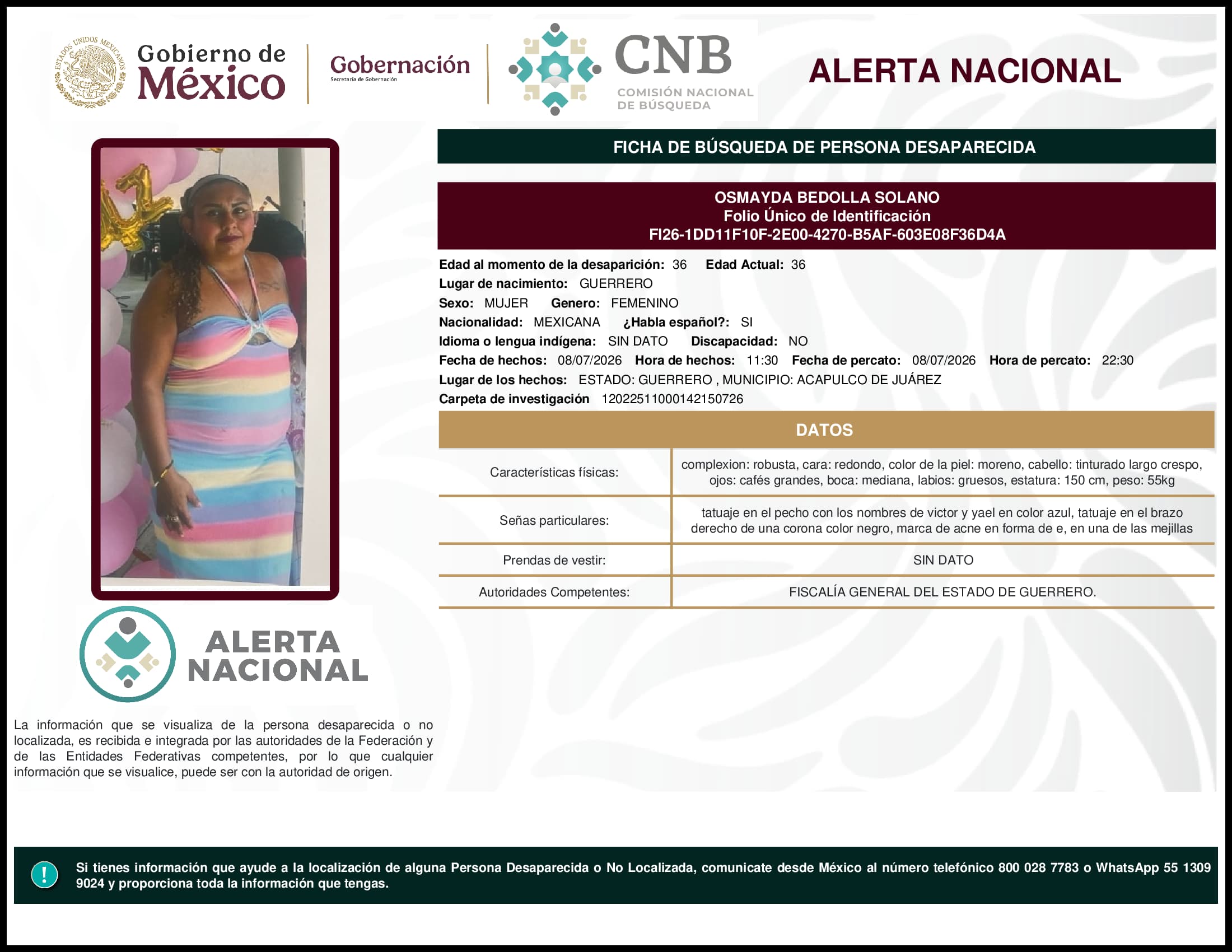 Persona desaparecida Osmayda Bedolla Solano