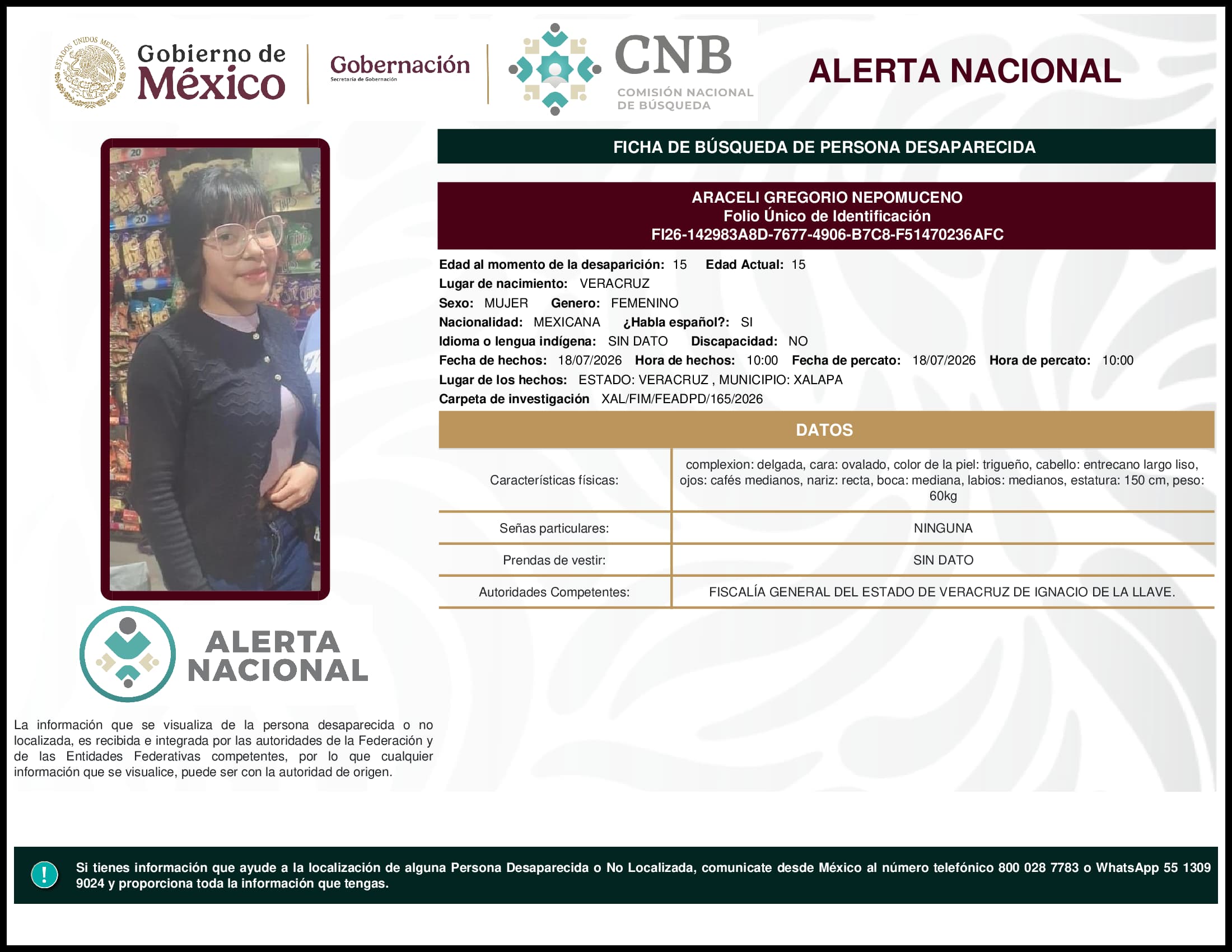 Persona desaparecida Araceli Gregorio Nepomuceno