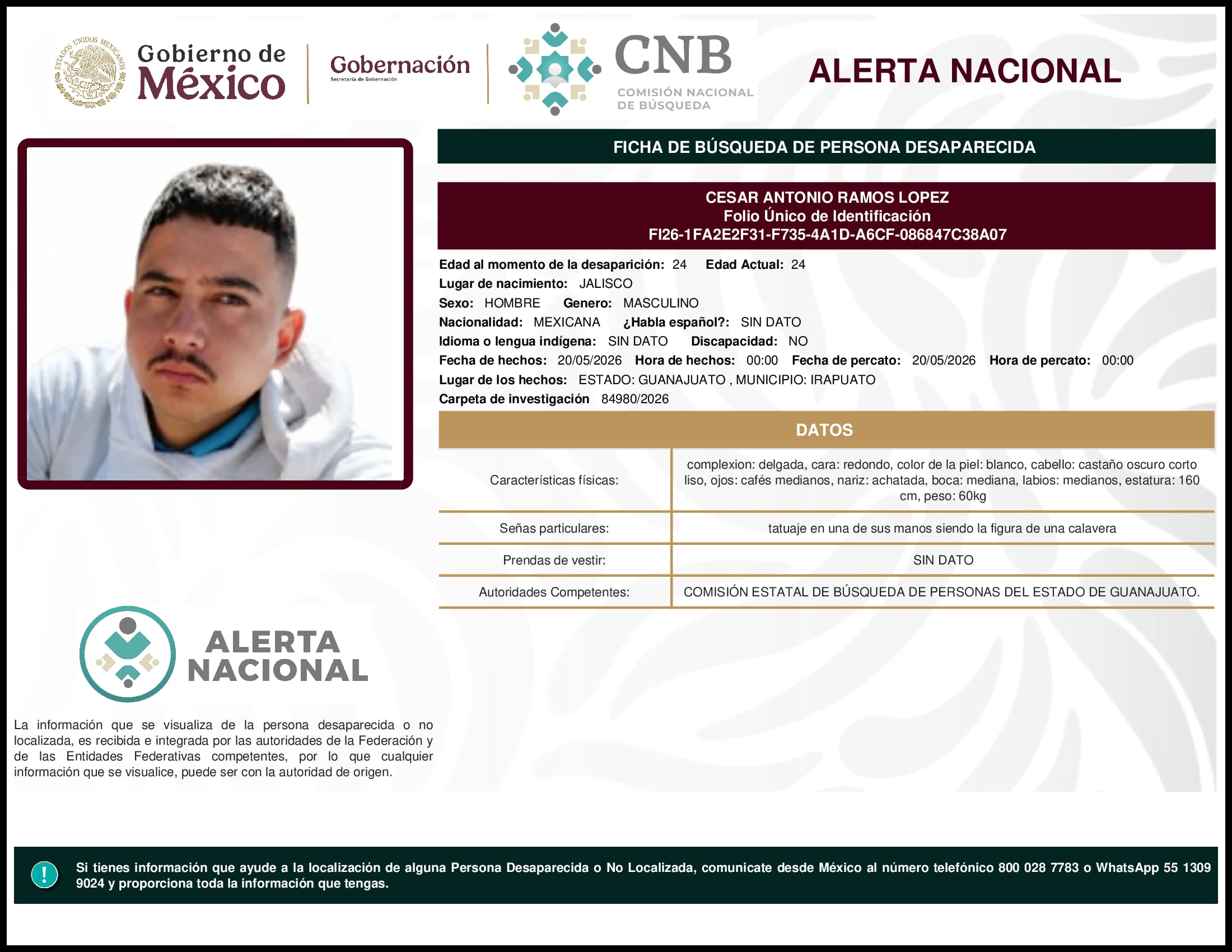 Persona desaparecida Cesar Antonio Ramos Lopez