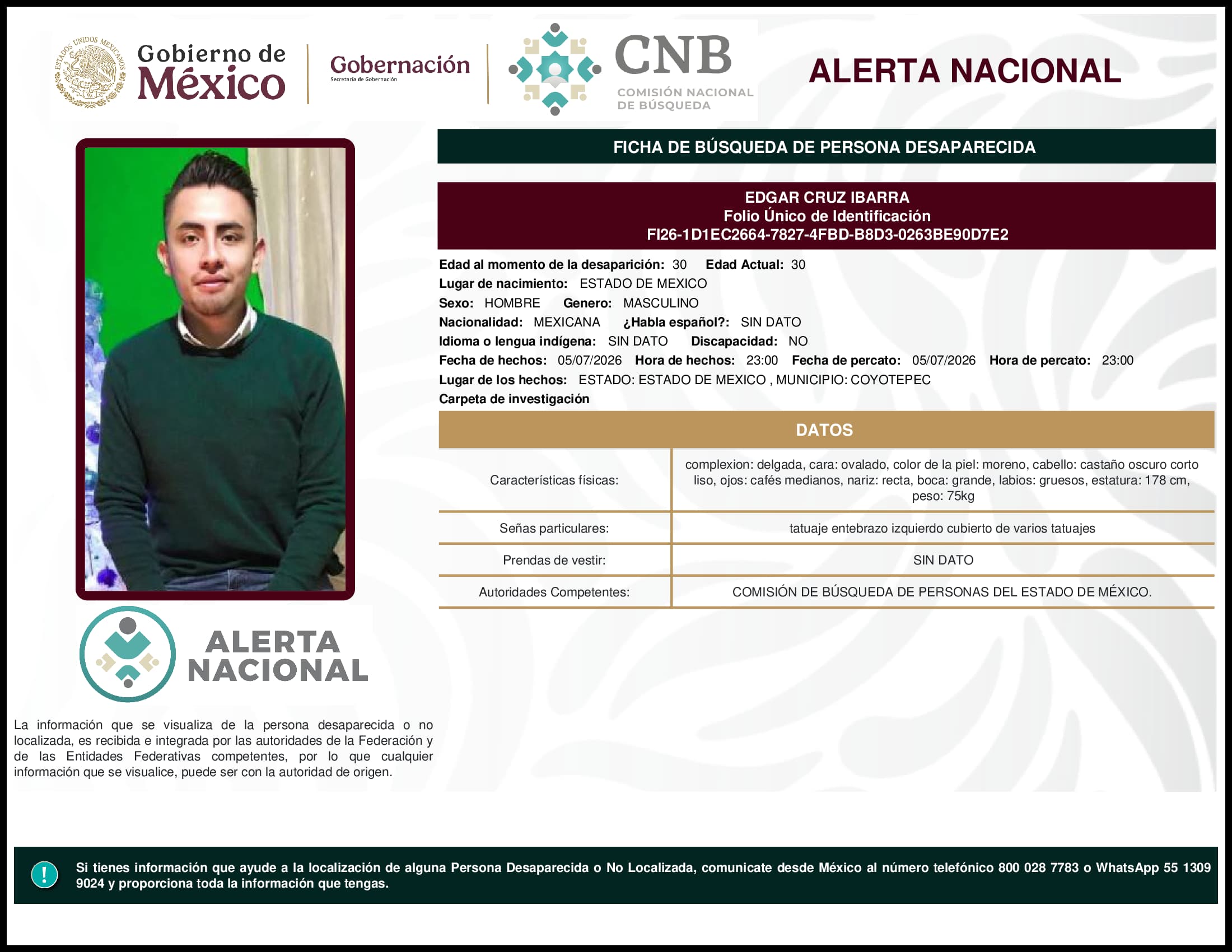 Persona desaparecida Edgar Cruz Ibarra