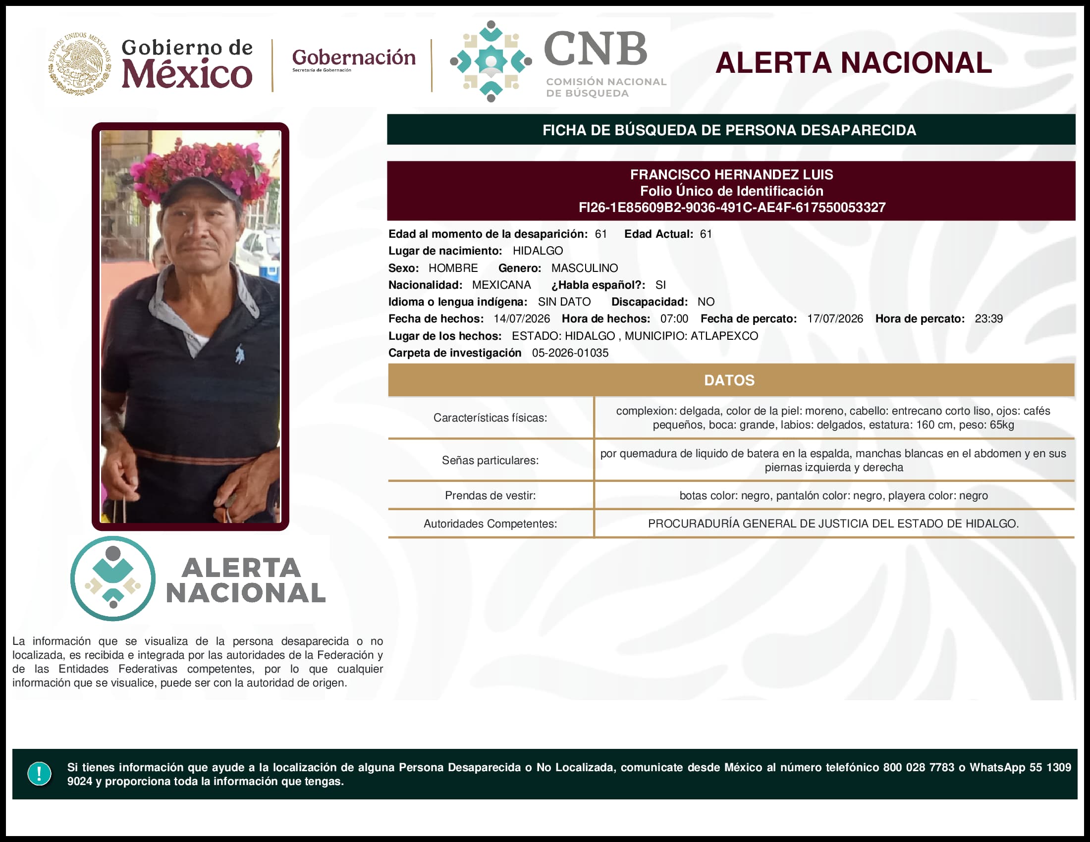 Persona desaparecida Francisco Hernandez Luis