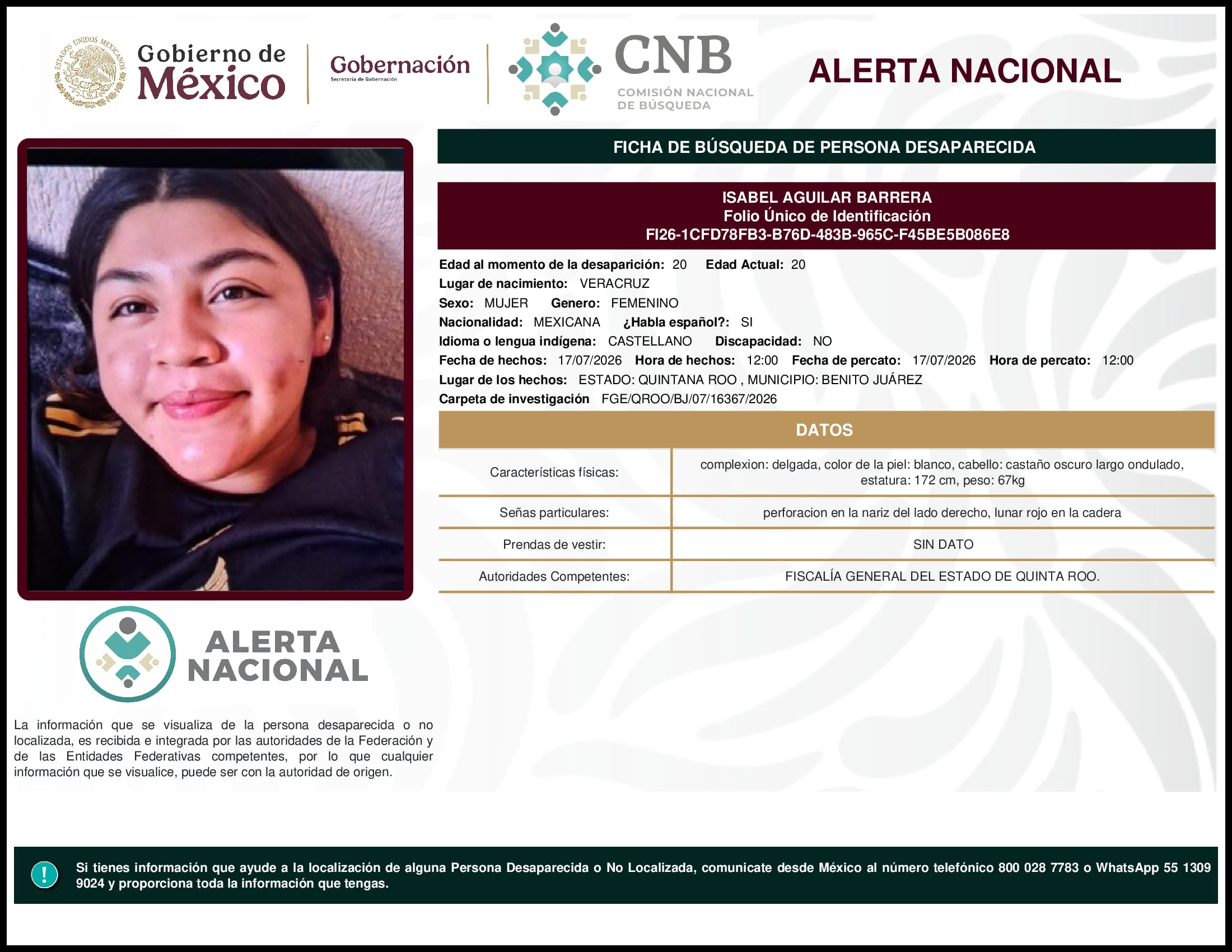 Persona desaparecida Isabel Aguilar Barrera