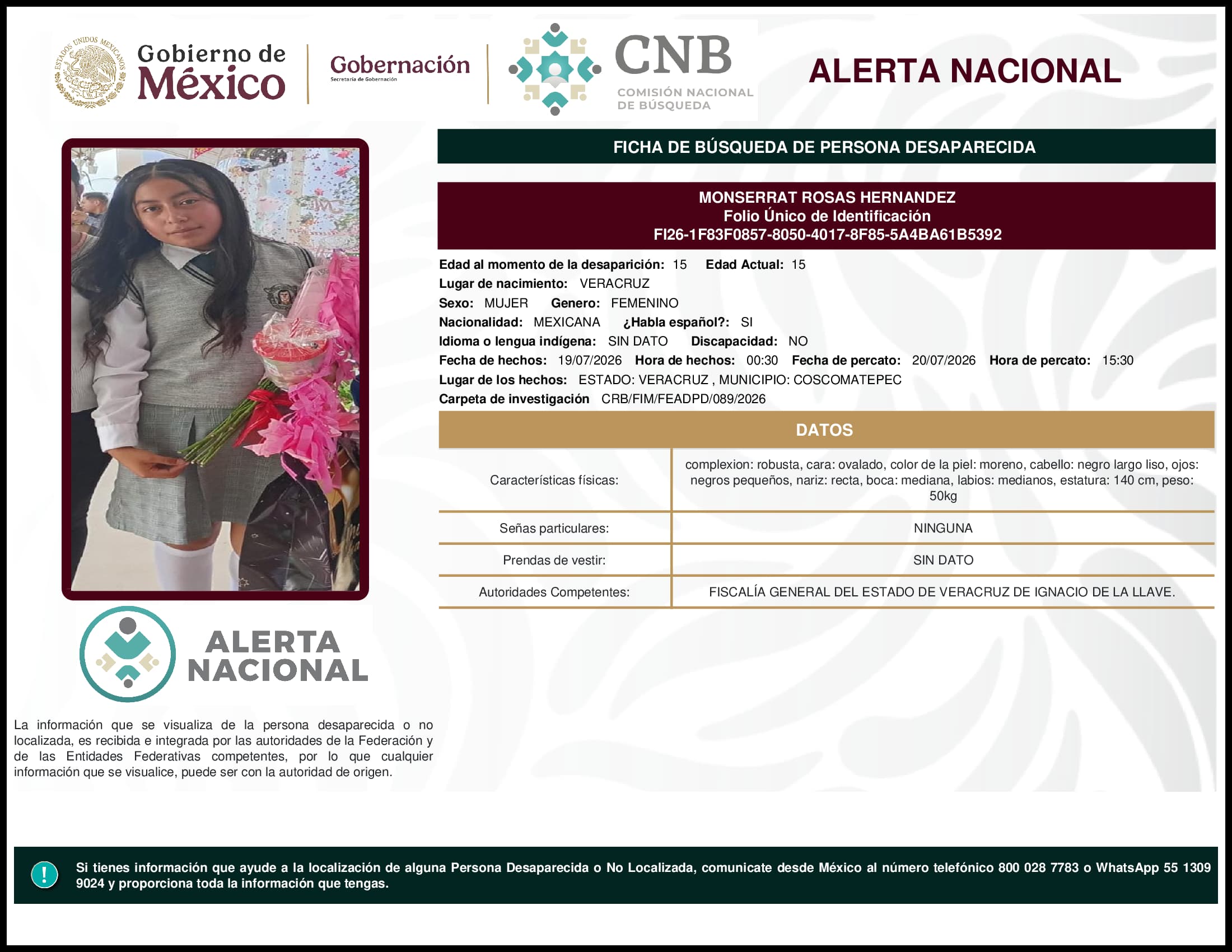 Persona desaparecida Monserrat Rosas Hernandez