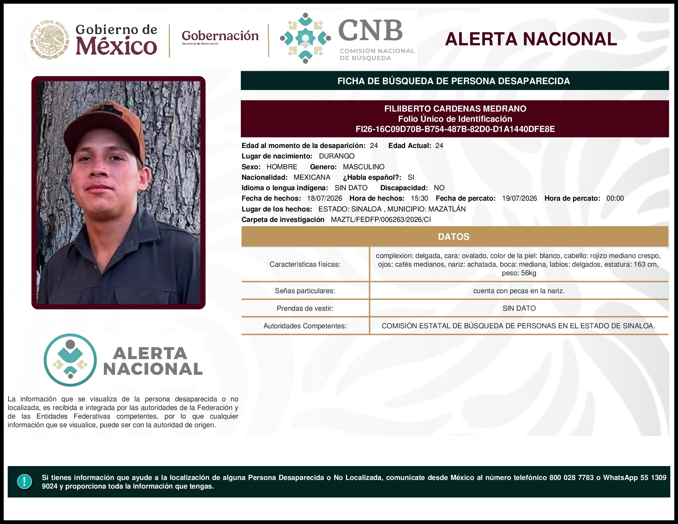 Persona desaparecida Filiiberto Cardenas Medrano