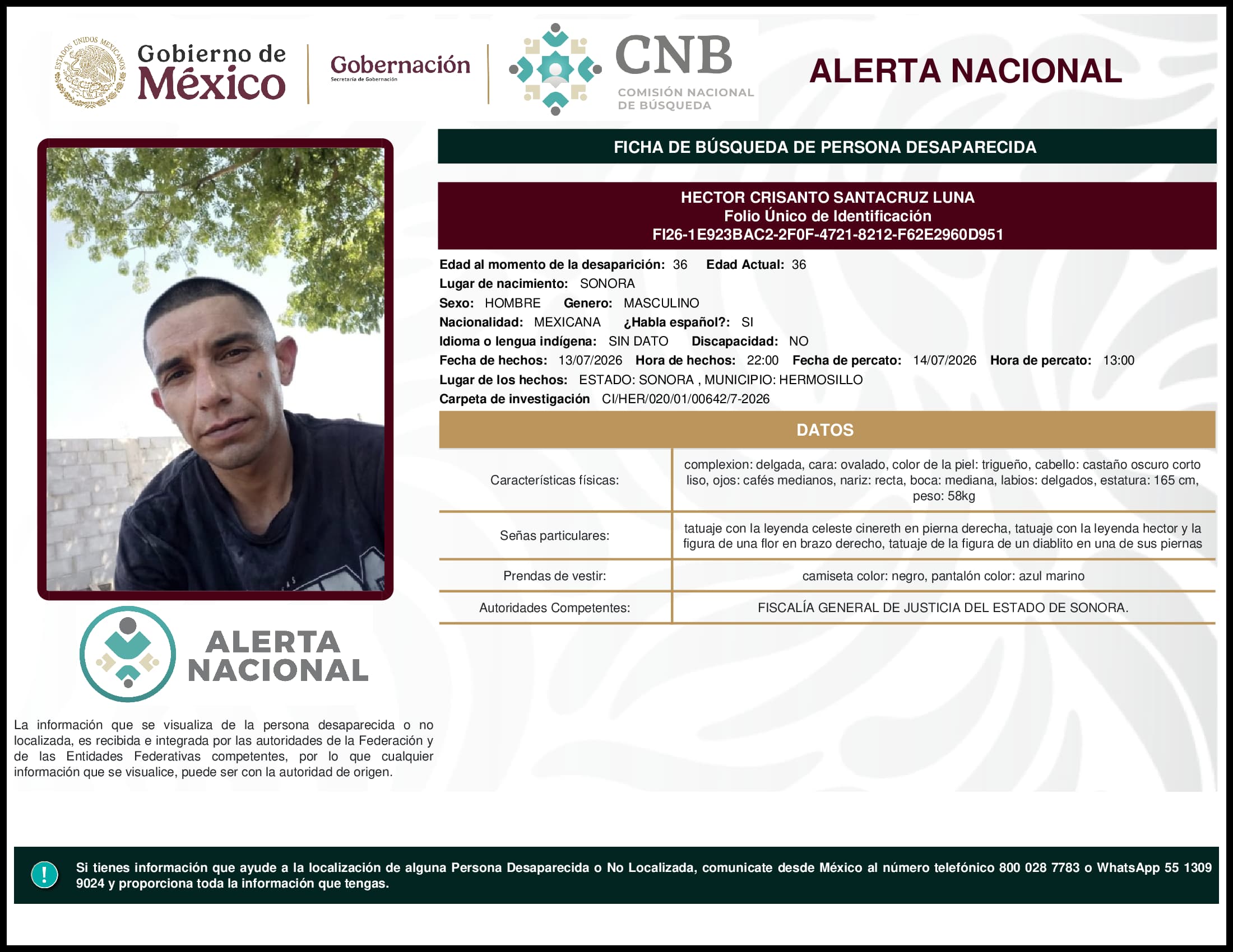 Persona desaparecida Hector Crisanto Santacruz Luna