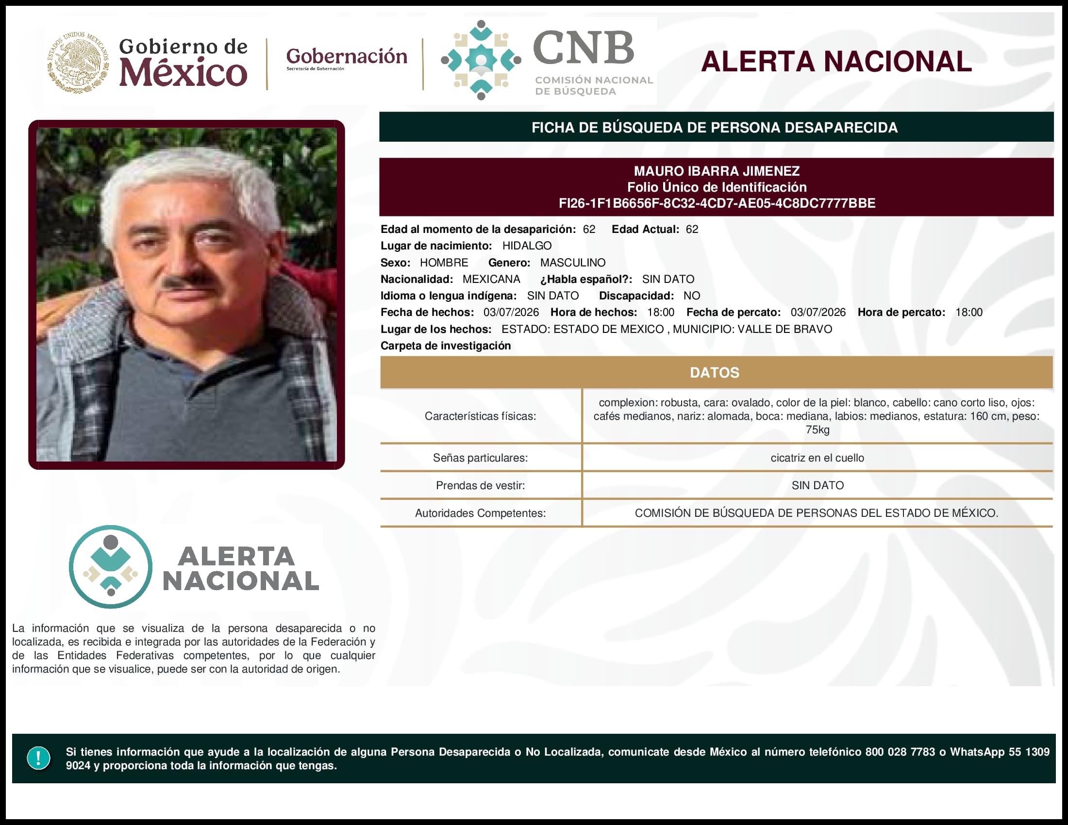 Persona desaparecida Mauro Ibarra Jimenez