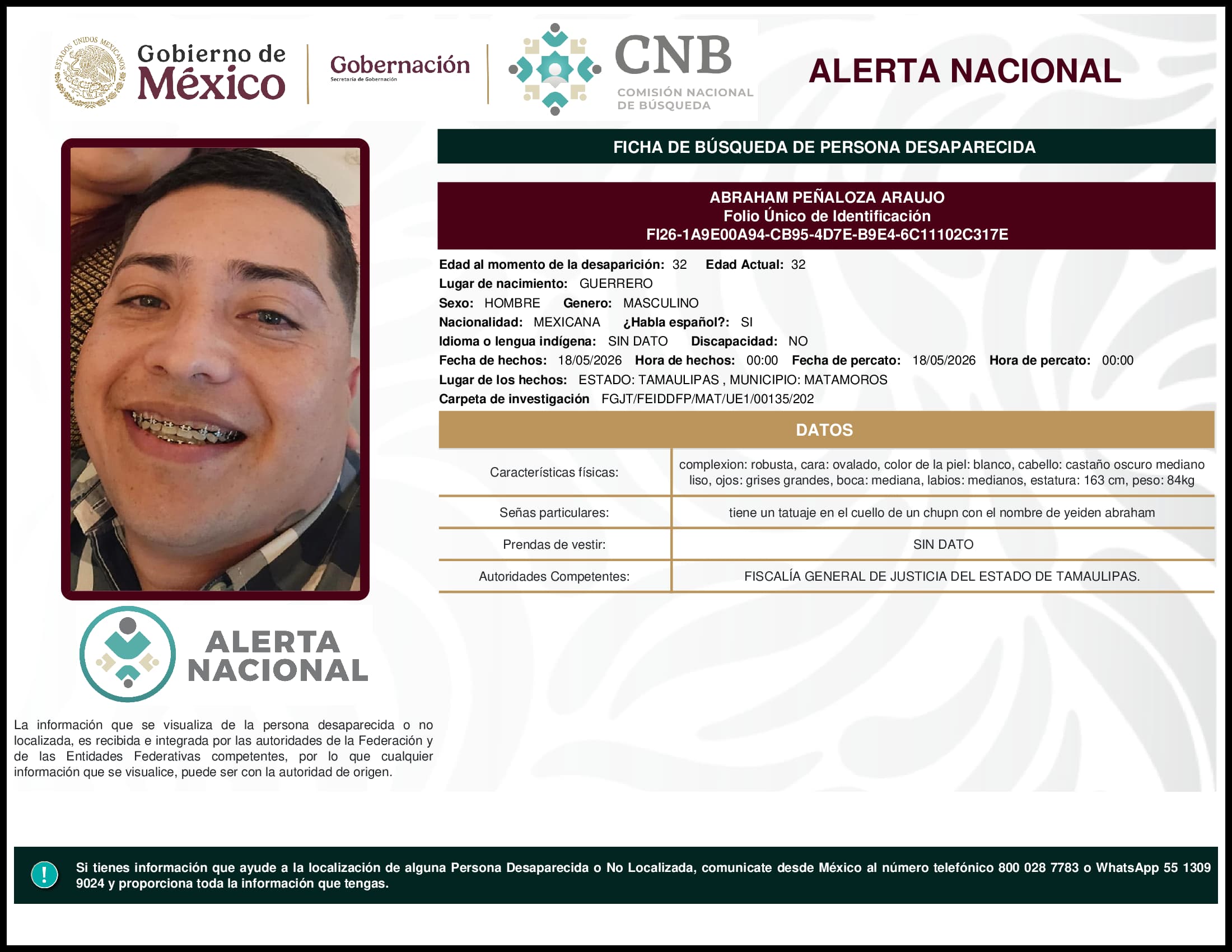 Persona desaparecida Abraham Penaloza Araujo