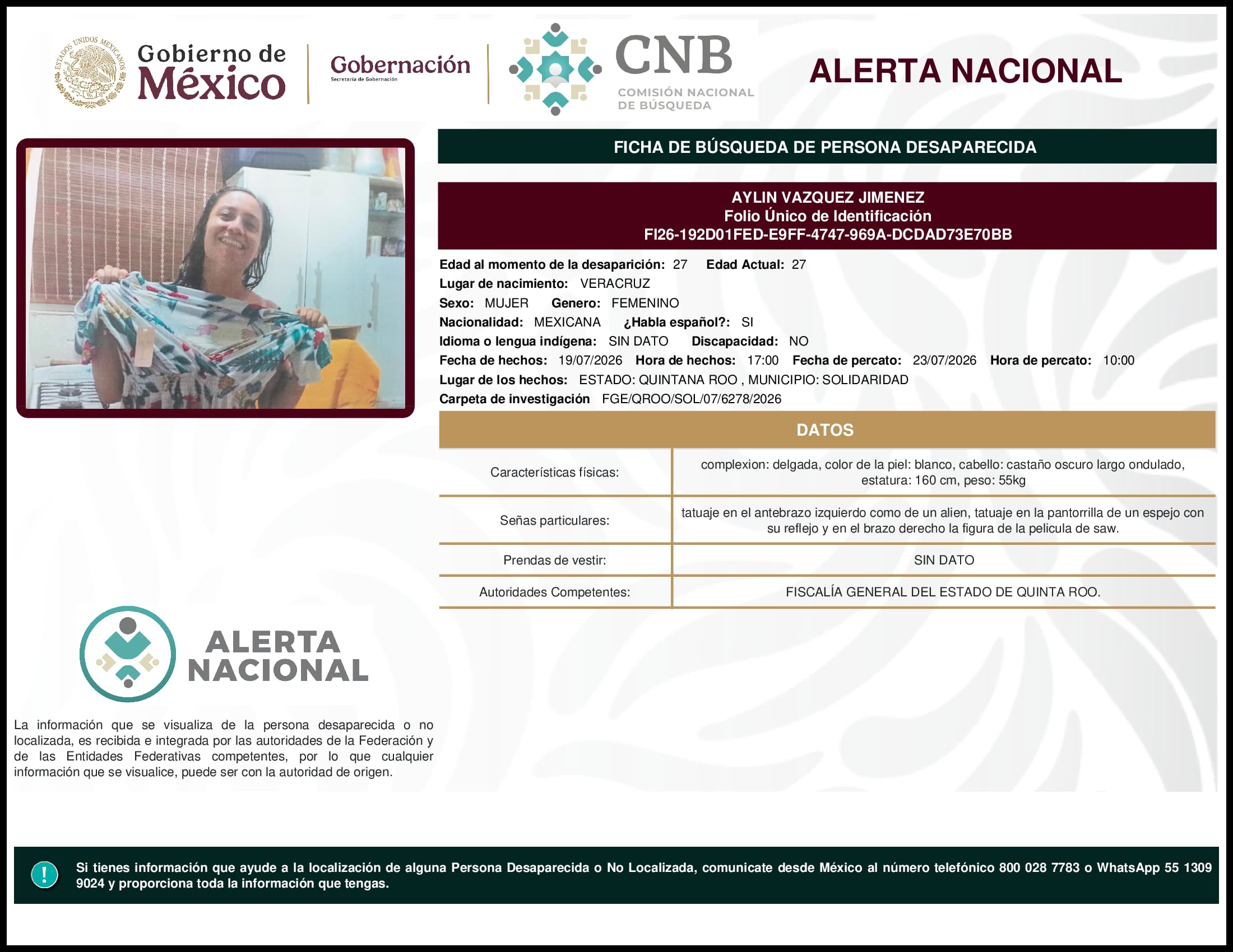 Persona desaparecida Aylin Vazquez Jimenez