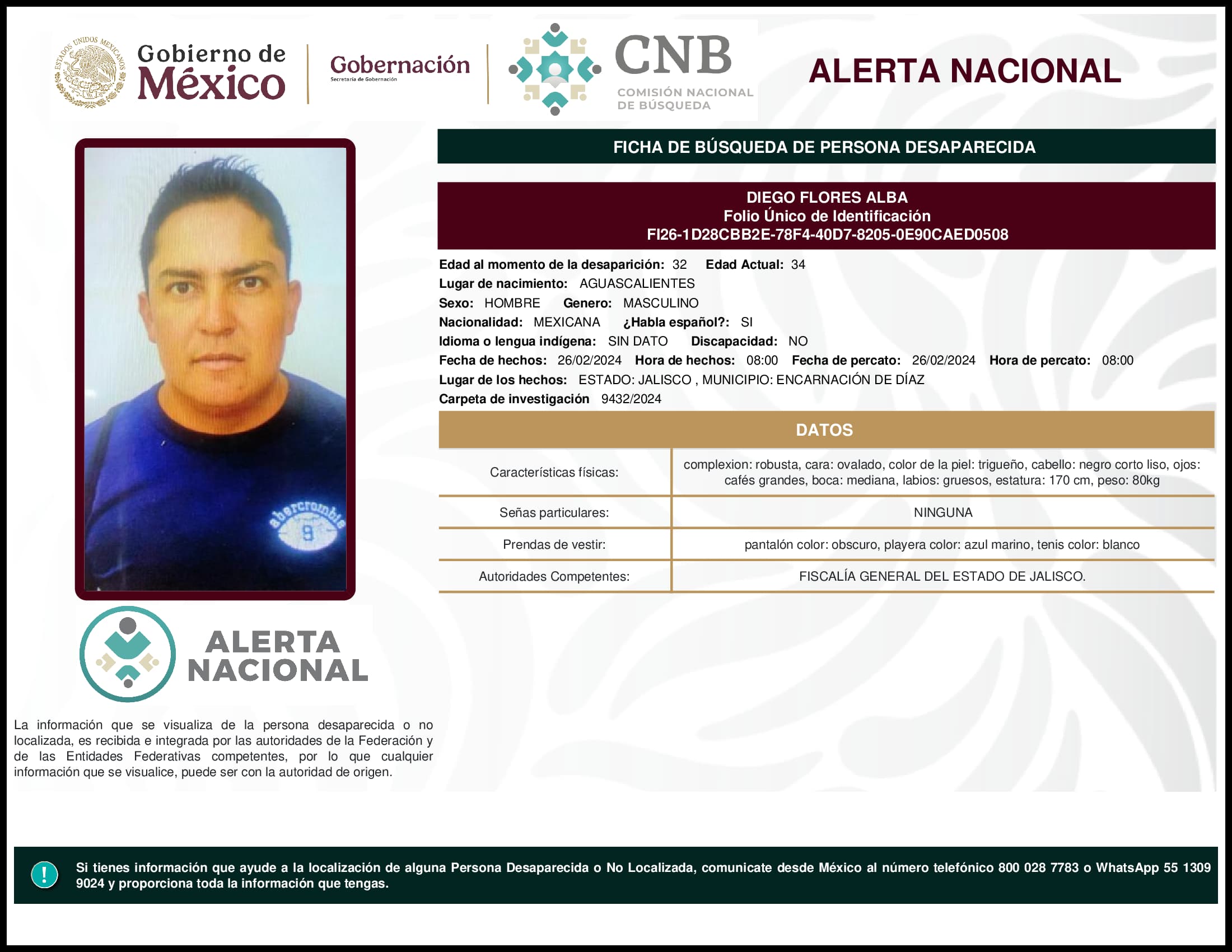 Persona desaparecida Diego Flores Alba