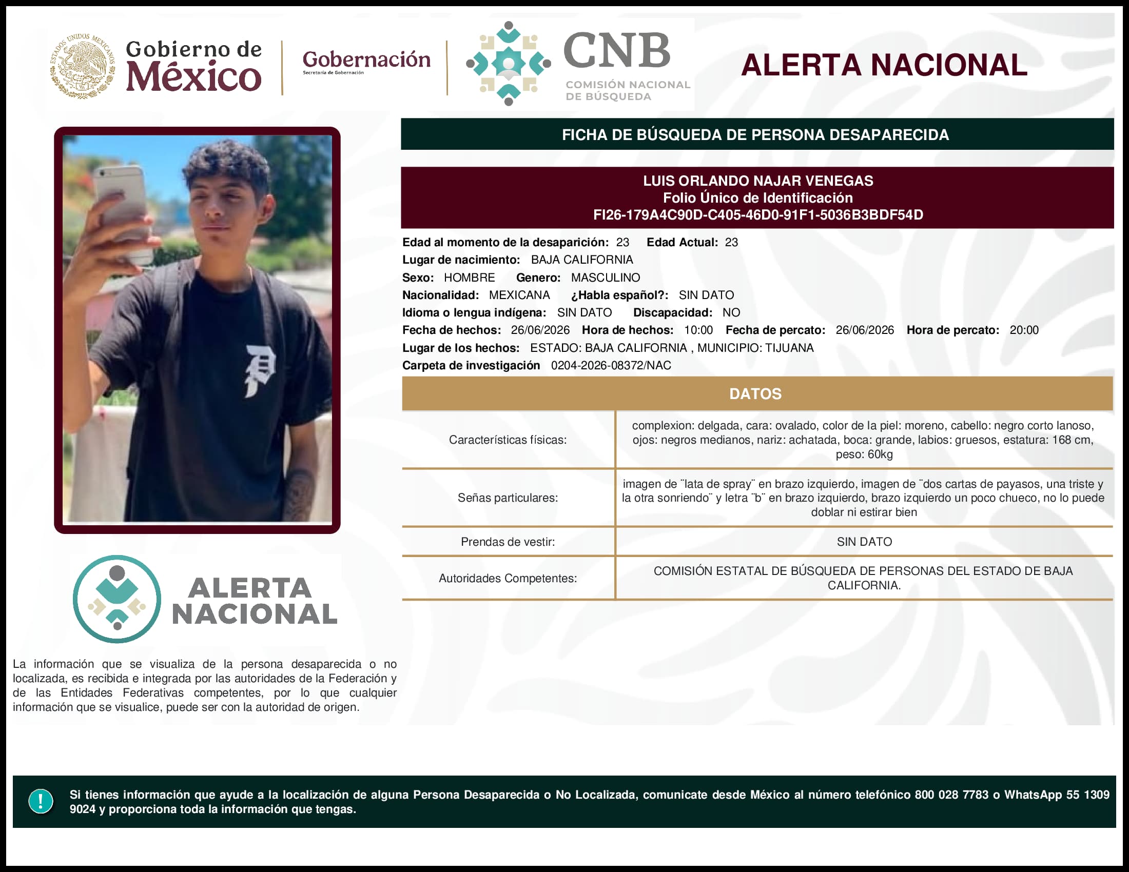Persona desaparecida Luis Orlando Najar Venegas