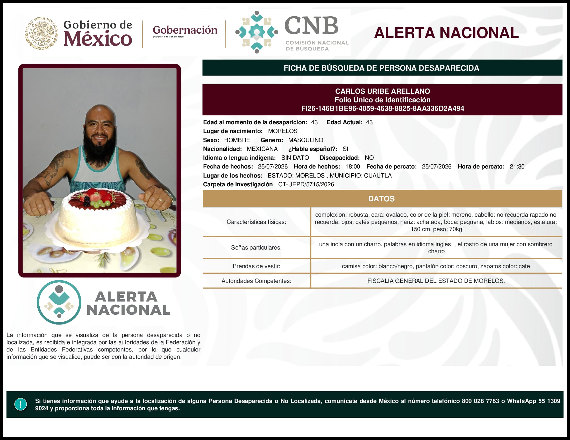 Persona desaparecida Carlos Uribe Arellano