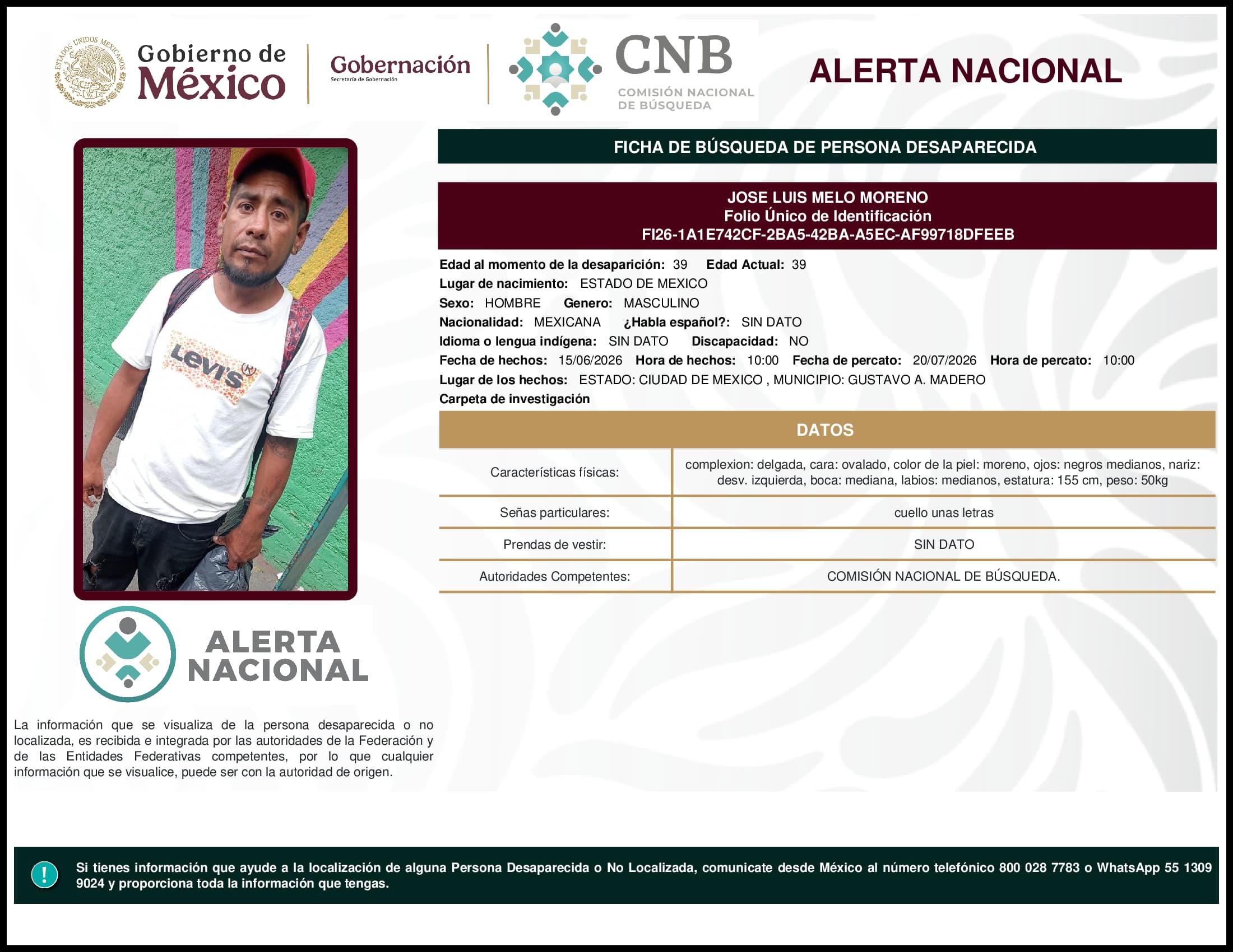 Persona desaparecida Jose Luis Melo Moreno