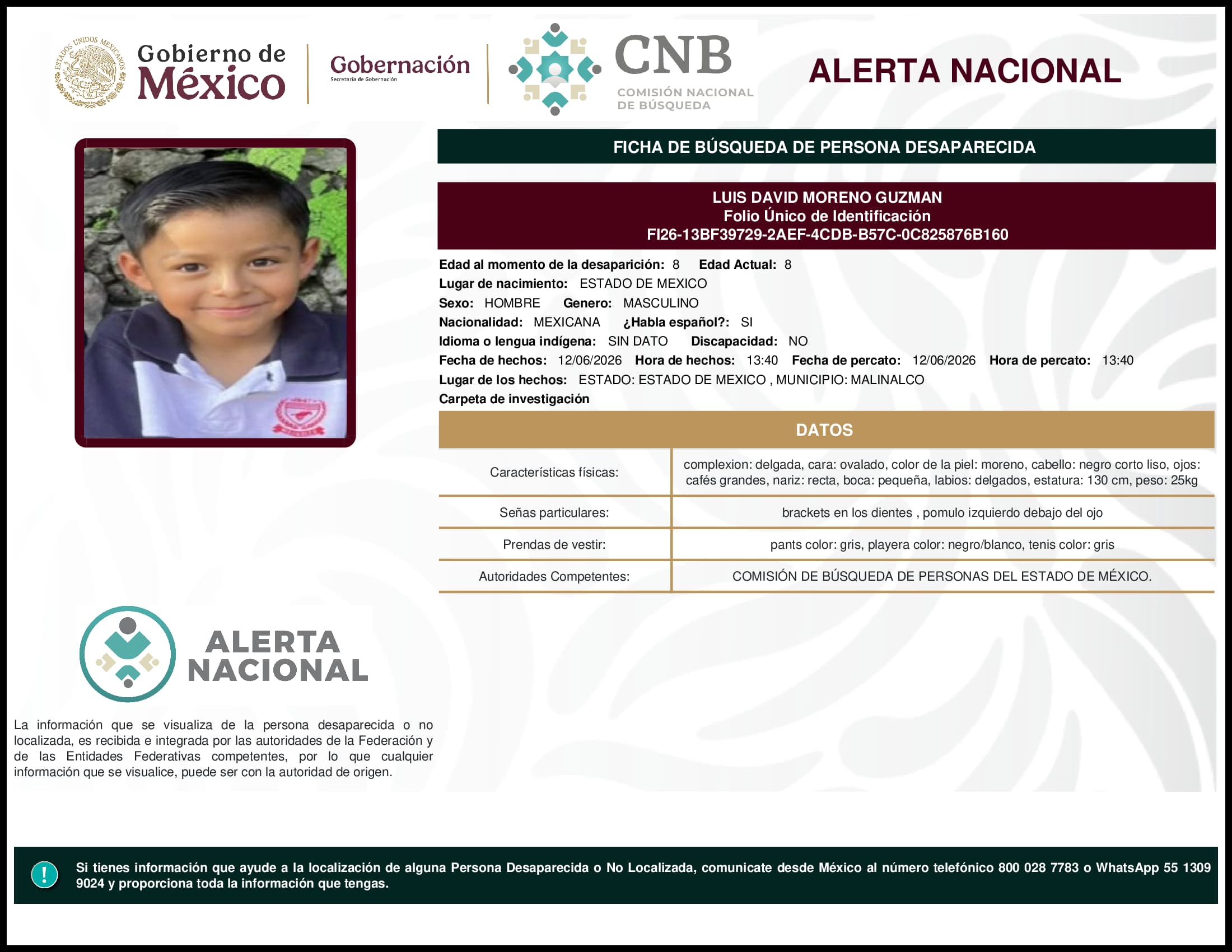 Persona desaparecida Luis David Moreno Guzman