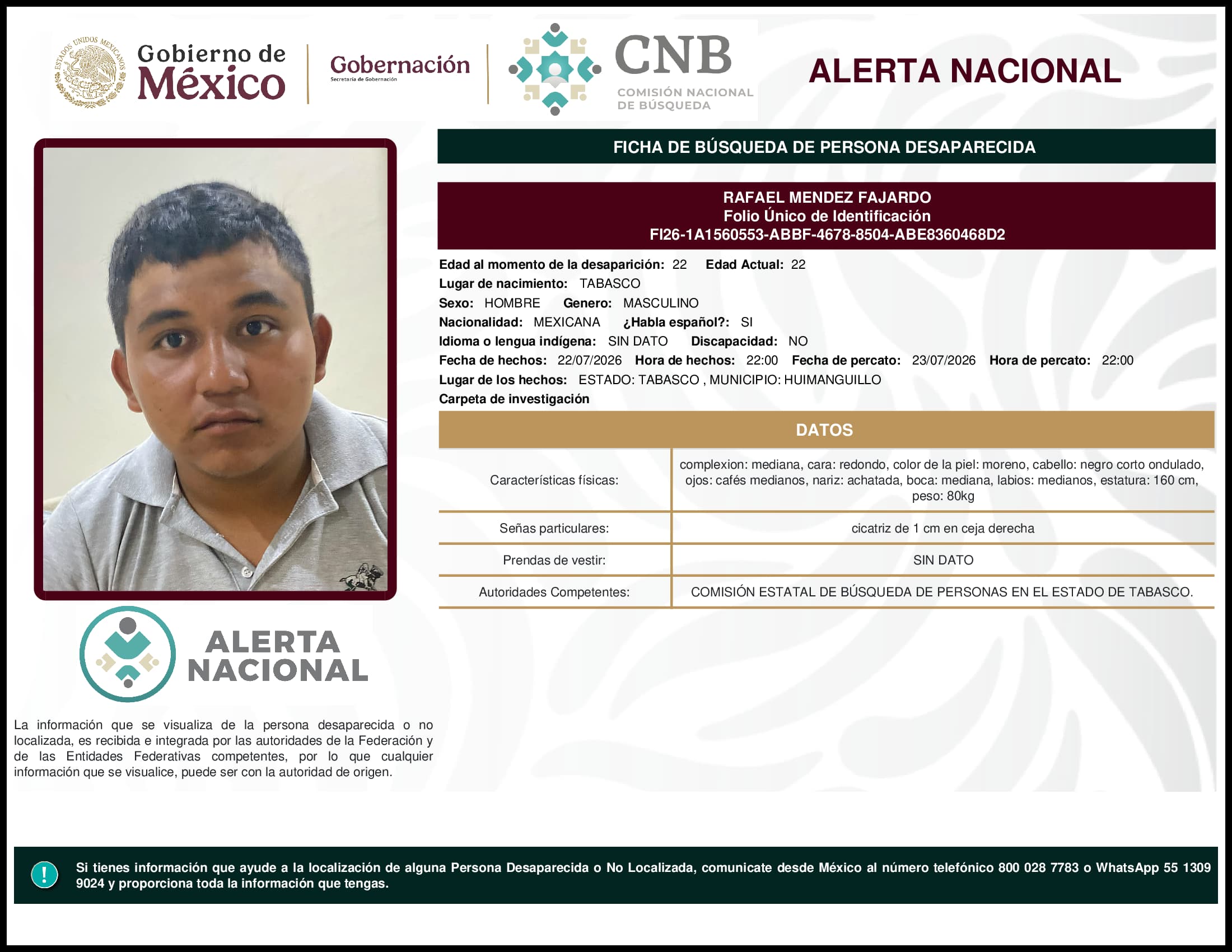 Persona desaparecida Rafael Mendez Fajardo