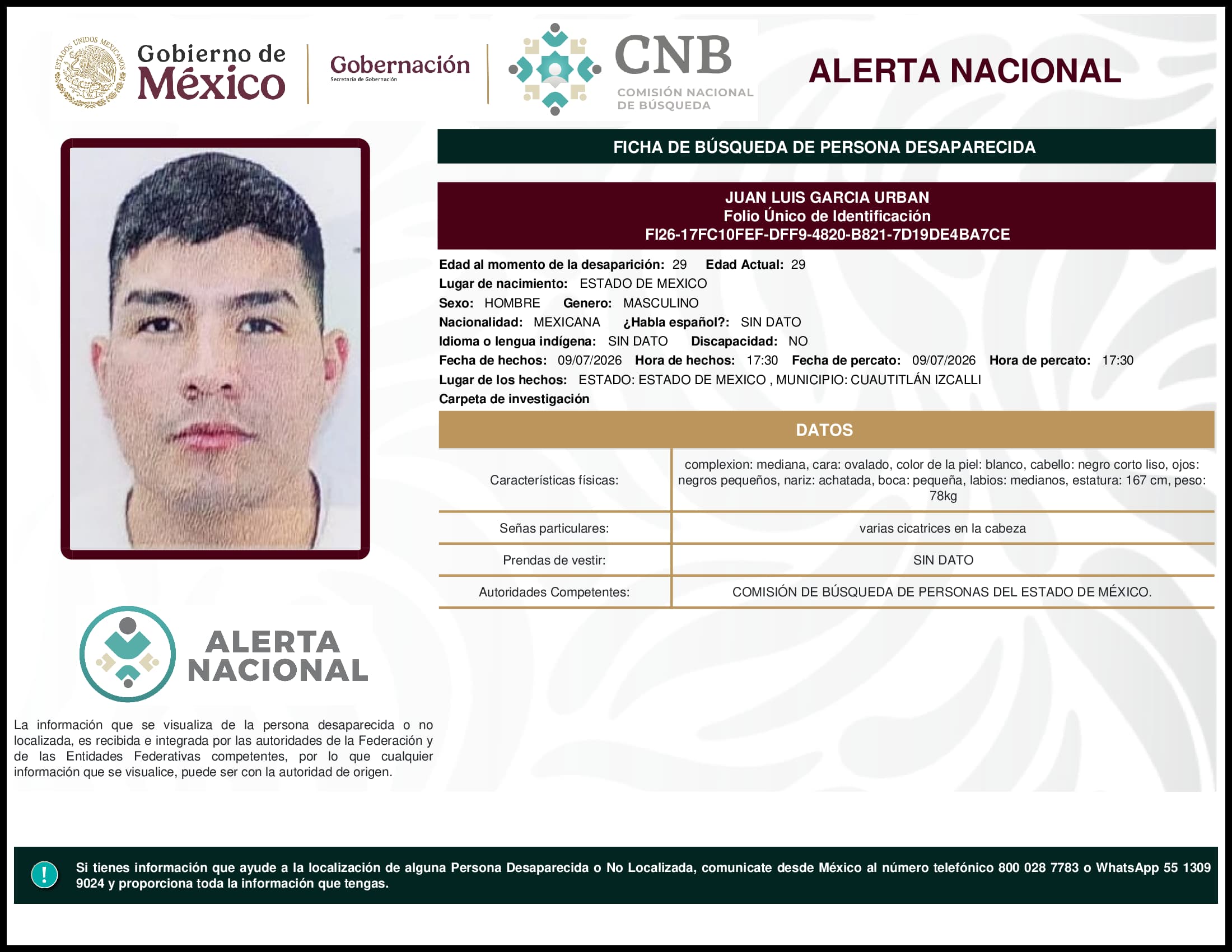 Persona desaparecida Juan Luis Garcia Urban