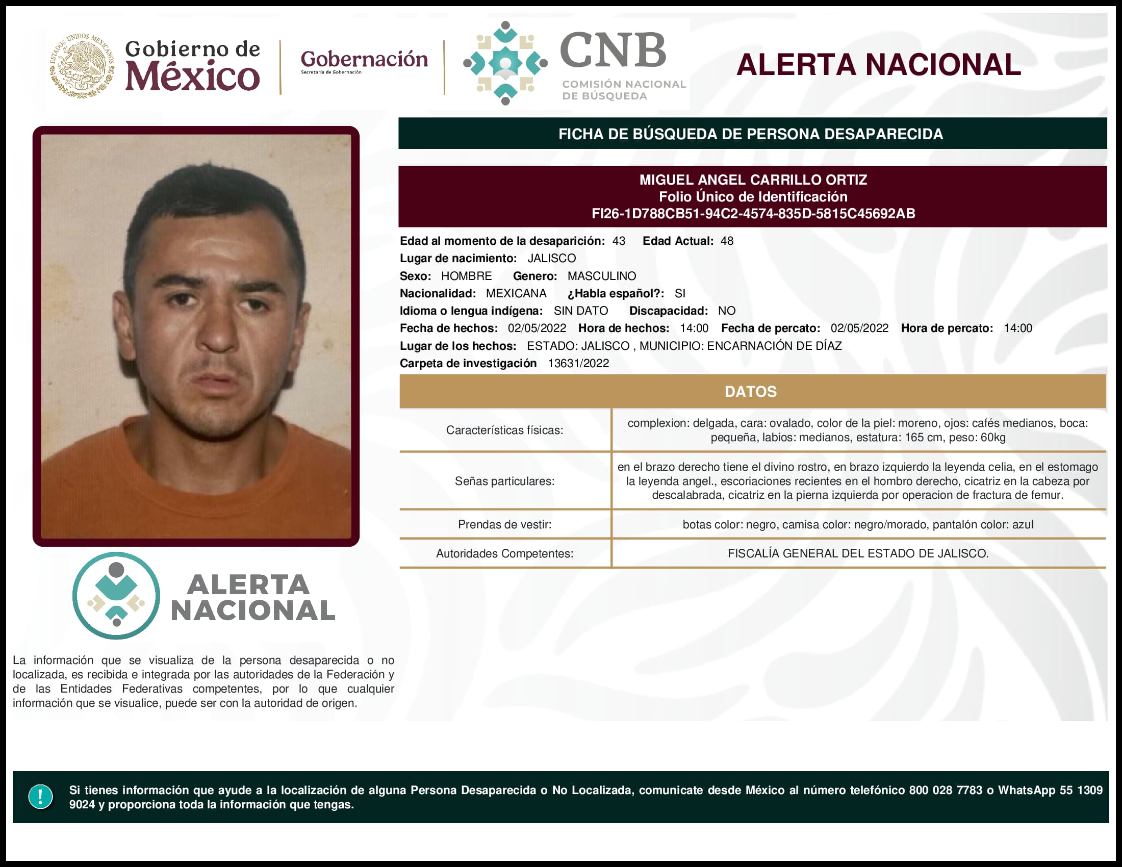 Persona desaparecida Miguel Angel Carrillo Ortiz