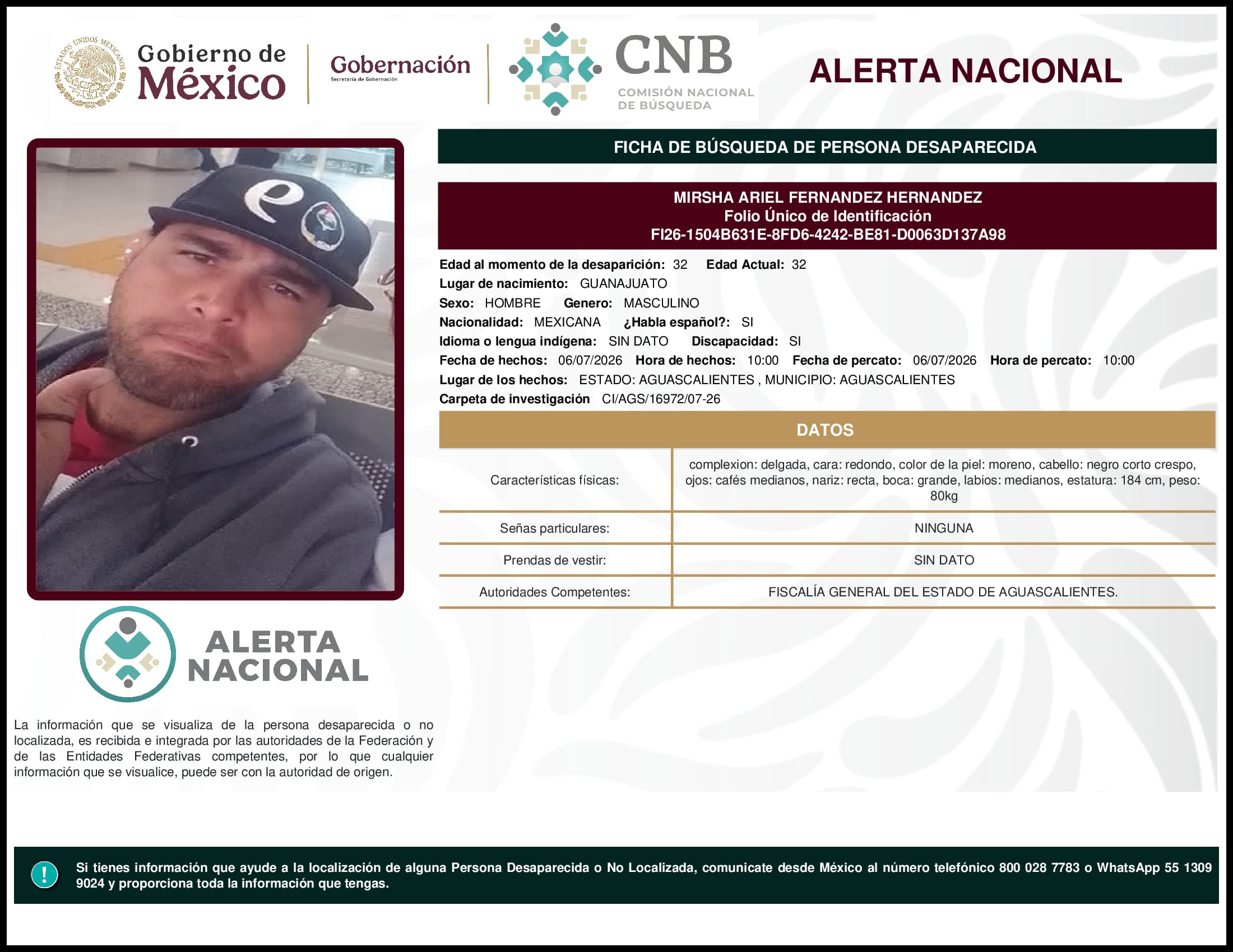 Persona desaparecida Mirsha Ariel Fernandez Hernandez