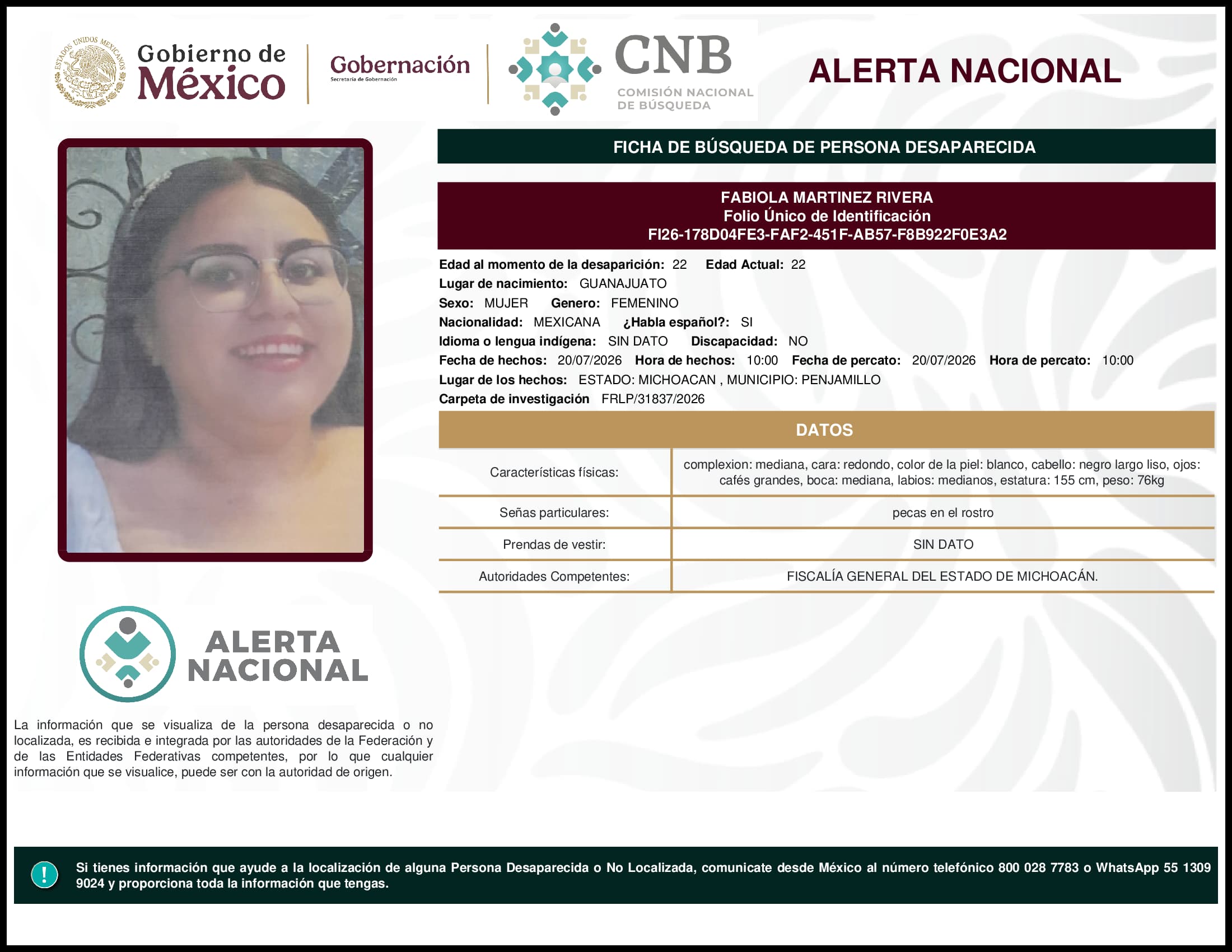 Persona desaparecida Fabiola Martinez Rivera