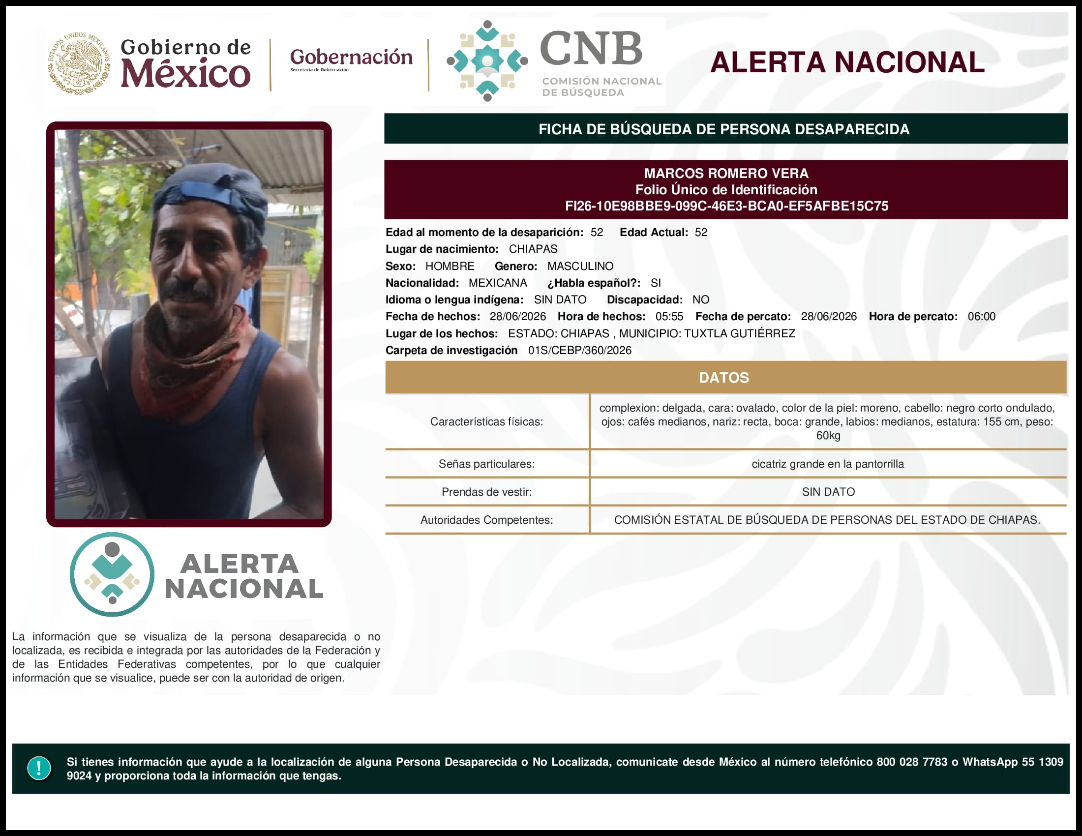 Persona desaparecida Marcos Romero Vera