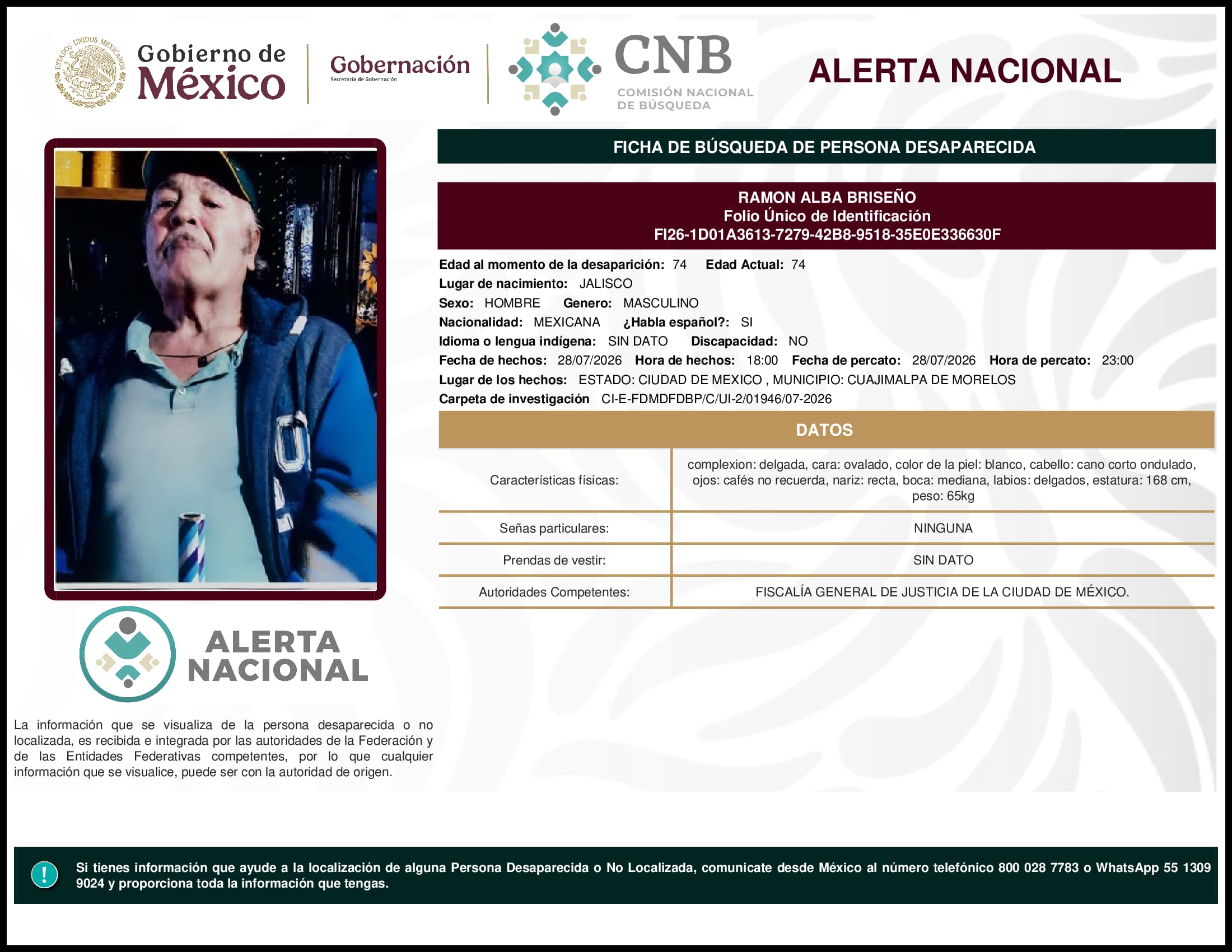 Persona desaparecida Ramon Alba Briseno