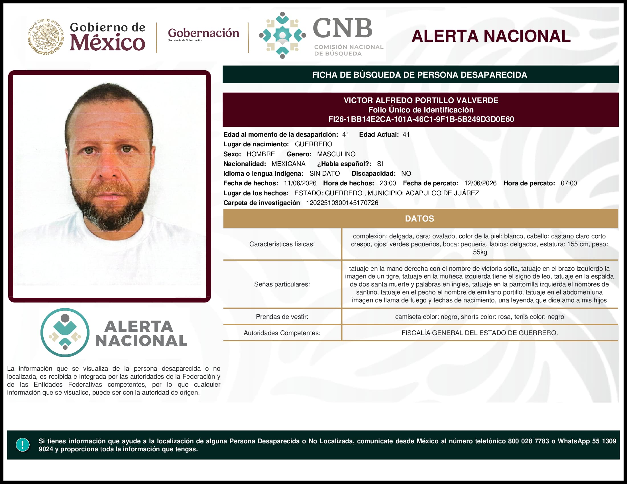Persona desaparecida Victor Alfredo Portillo Valverde
