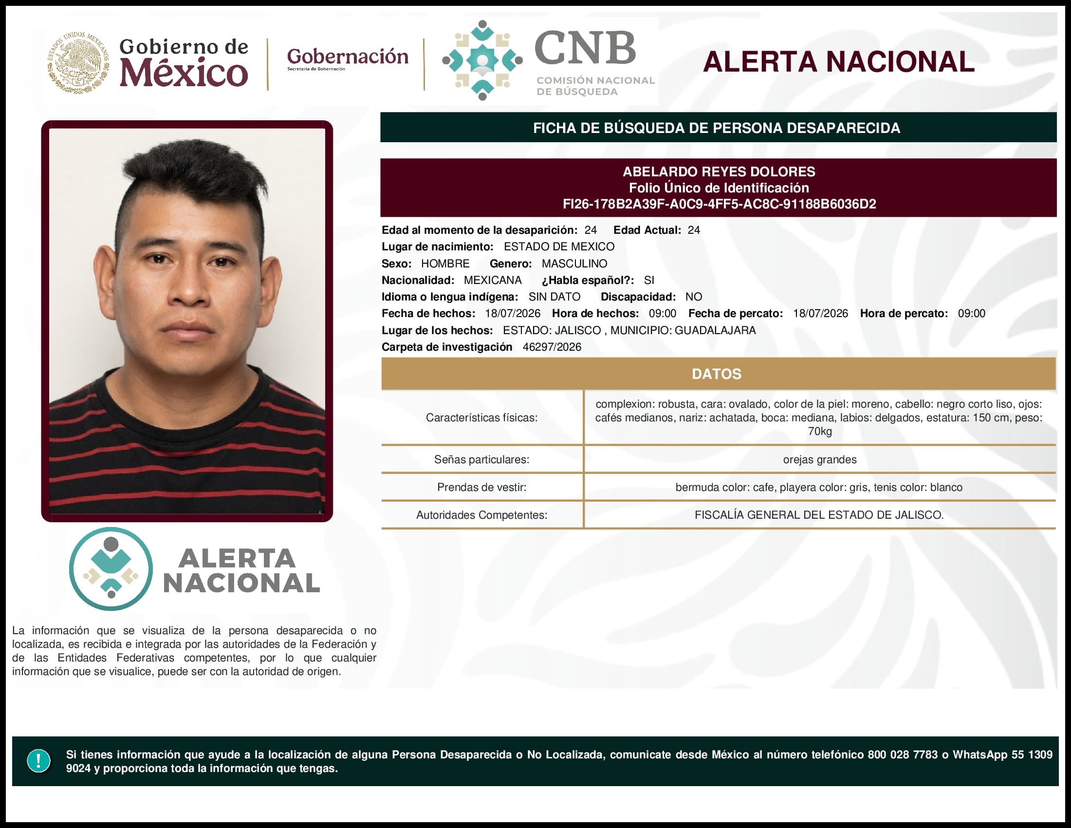 Persona desaparecida Abelardo Reyes Dolores