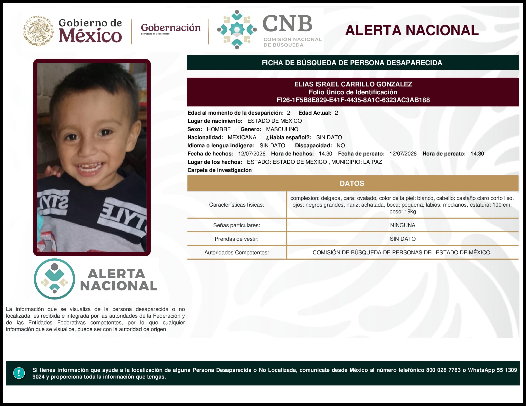 Persona desaparecida Elias Israel Carrillo Gonzalez