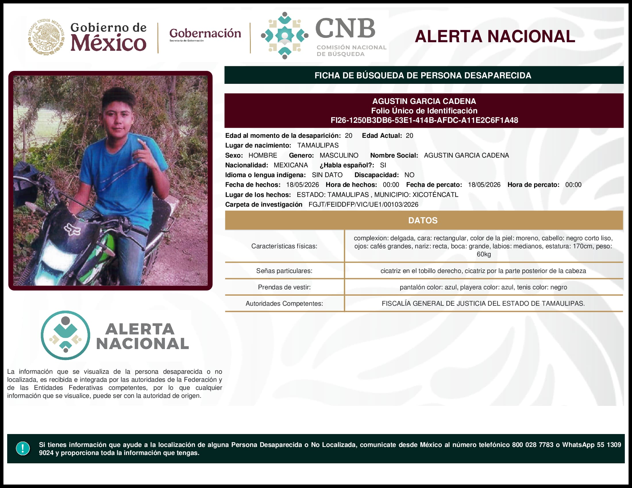 Persona desaparecida Agustin Garcia Cadena