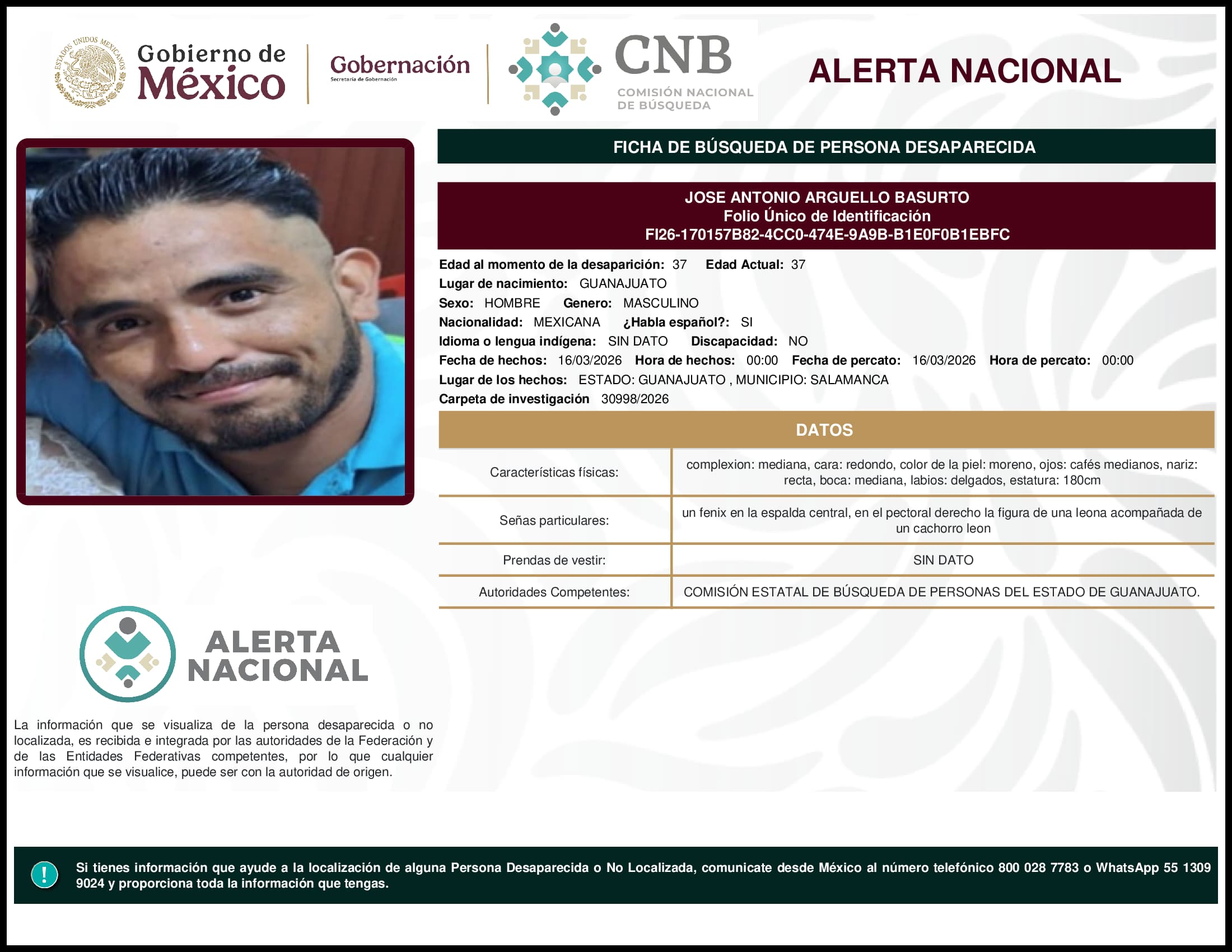 Persona desaparecida Jose Antonio Arguello Basurto