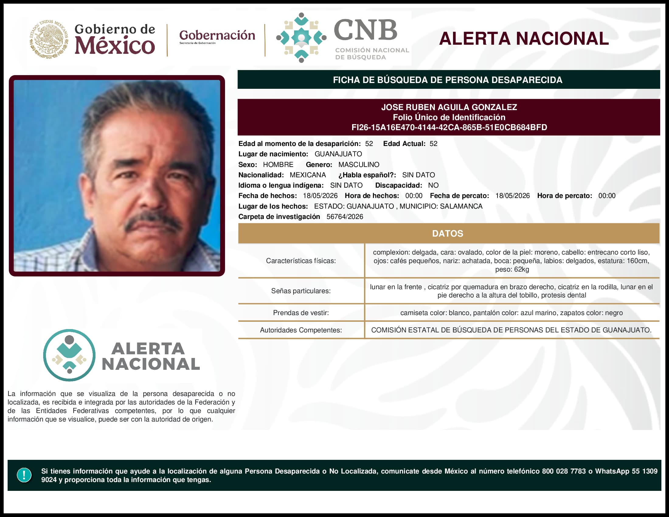 Persona desaparecida Jose Ruben Aguila Gonzalez