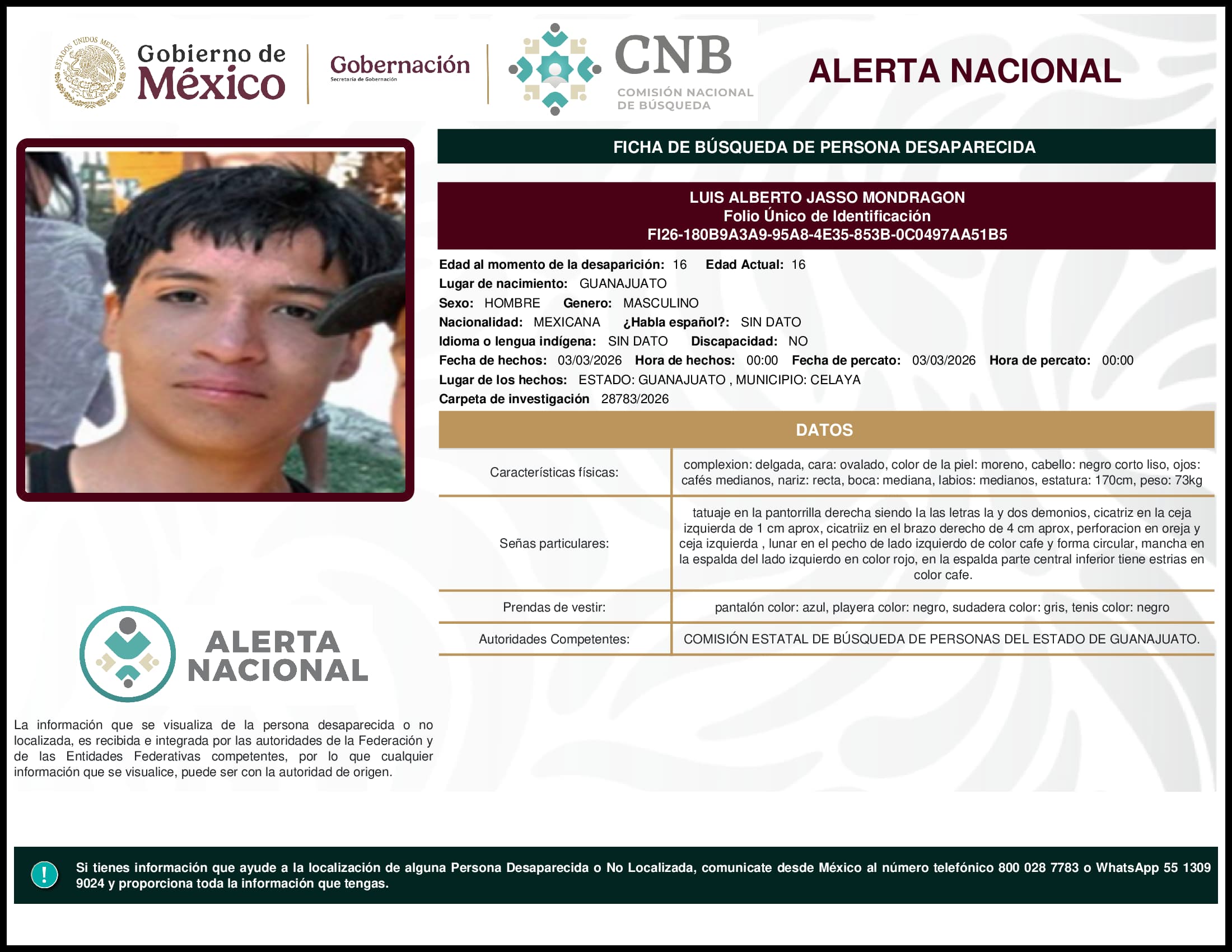 Persona desaparecida Luis Alberto Jasso Mondragon